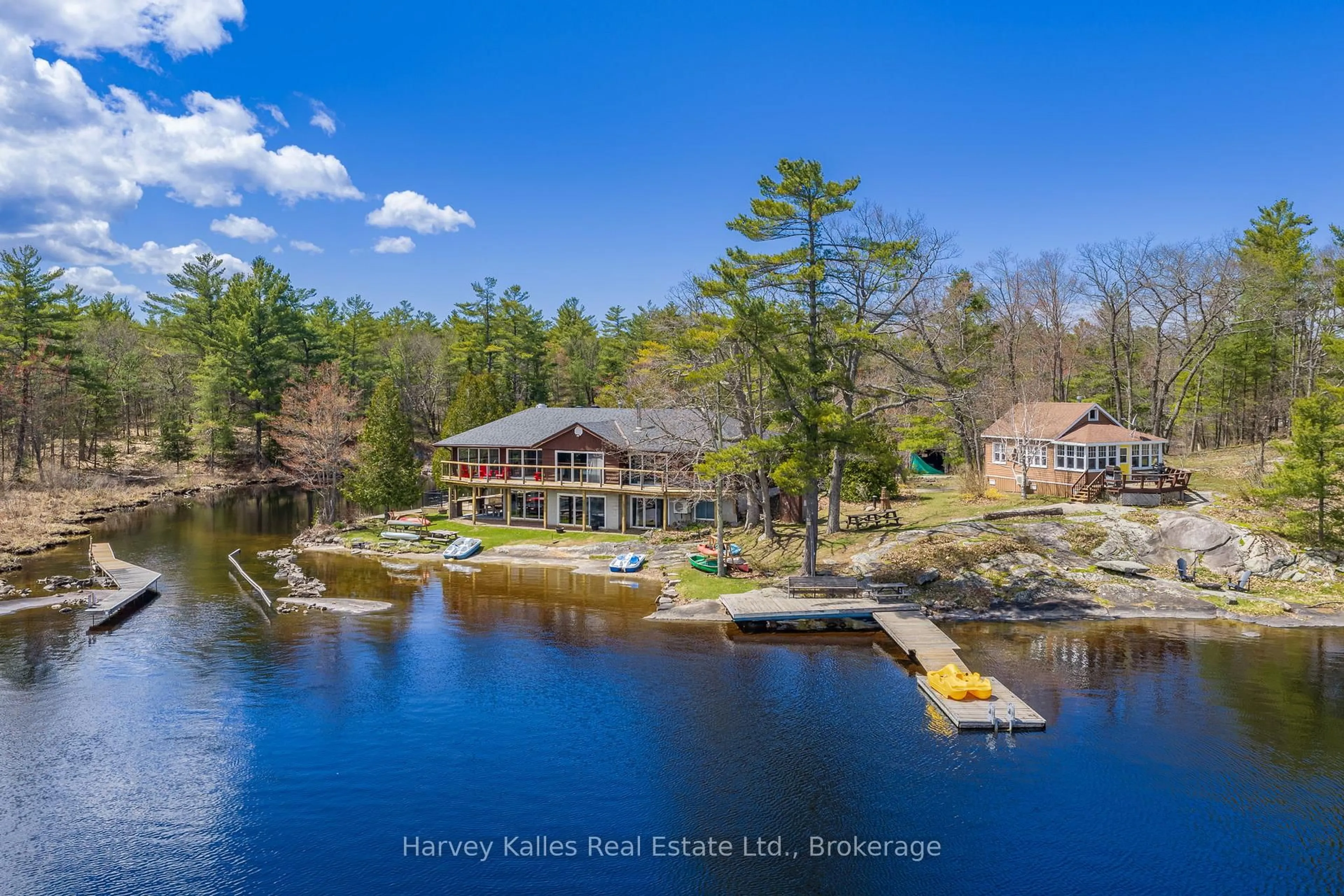 A pic from outside/outdoor area/front of a property/back of a property/a pic from drone, water/lake/river/ocean view for 6884 & 6892 Upper Big Chute Rd, Severn Ontario L0K 1E0