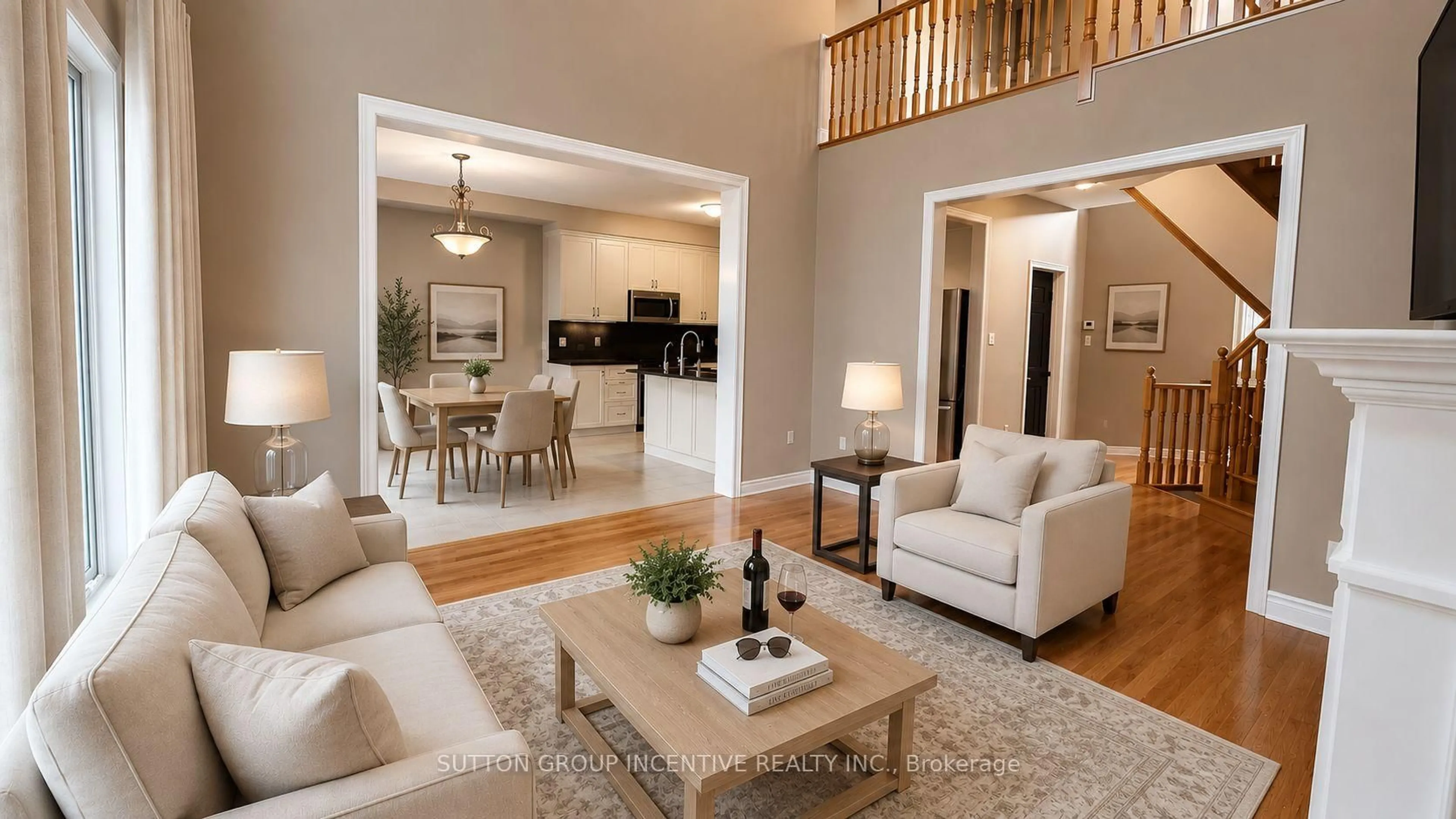 Living room with furniture, wood/laminate floor for 48 Riverwalk Pl, Midland Ontario L4R 0B5