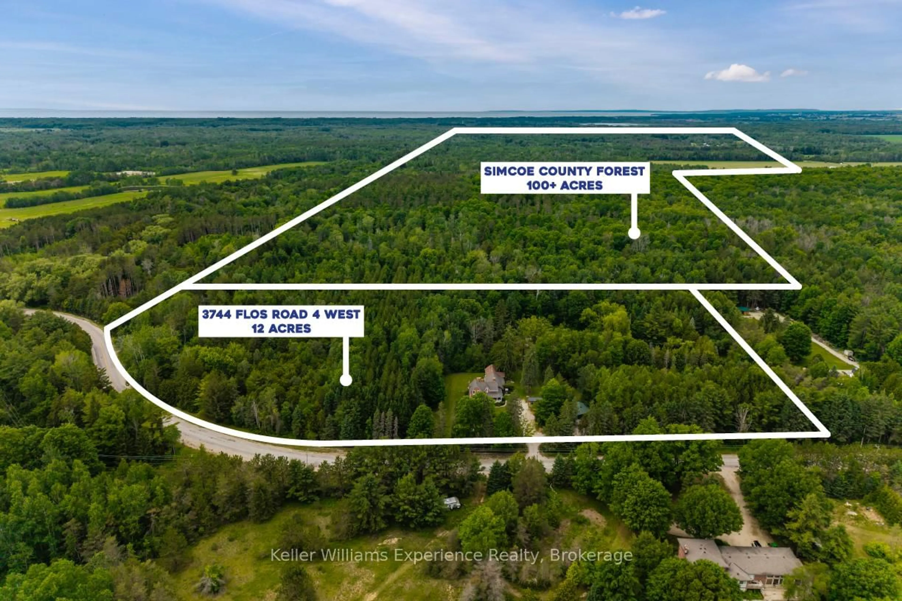 A pic from outside/outdoor area/front of a property/back of a property/a pic from drone, forest/trees view for 3744 Flos 4 Rd, Springwater Ontario L0M 1S0