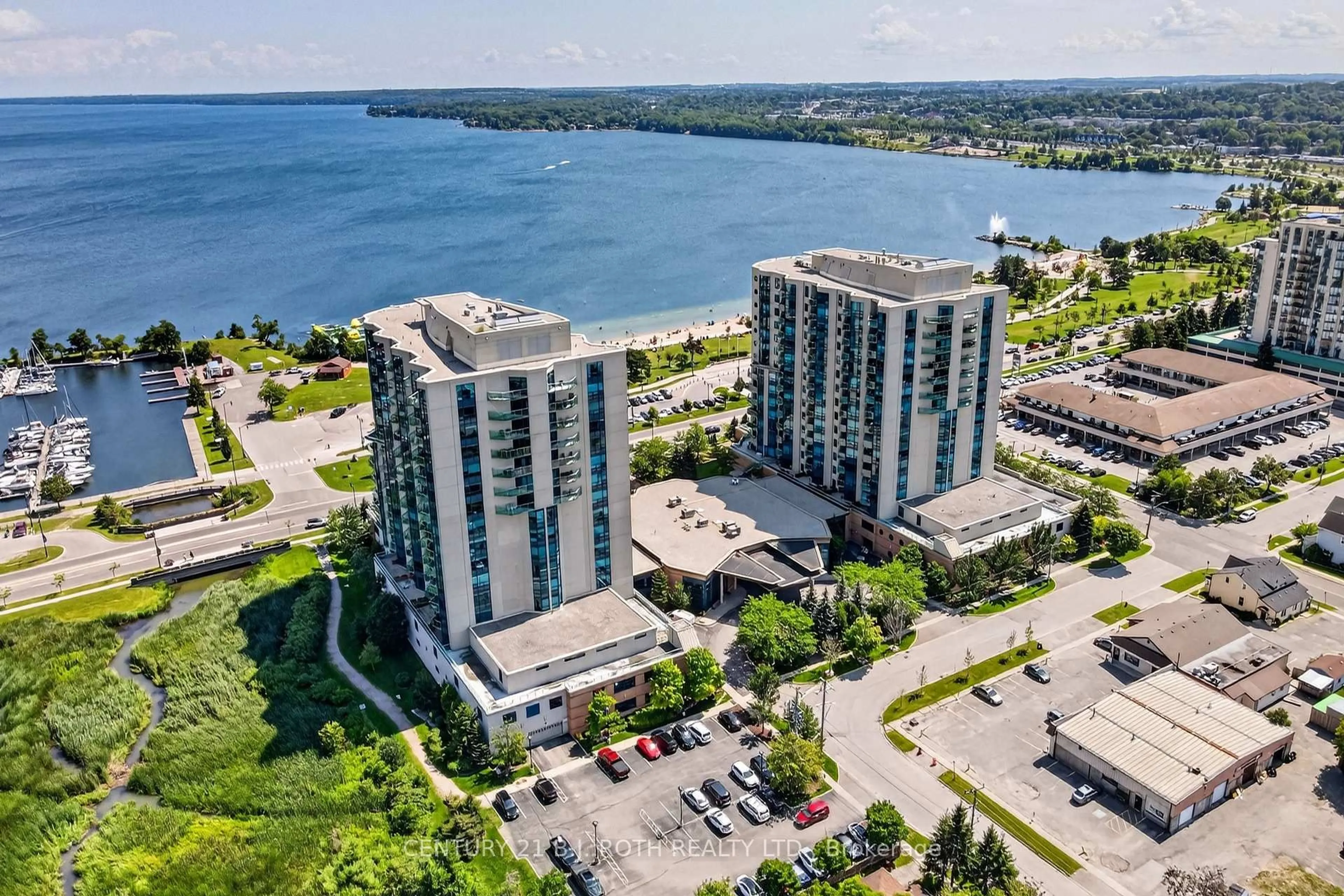 A pic from outside/outdoor area/front of a property/back of a property/a pic from drone, water/lake/river/ocean view for 33 Ellen St #904, Barrie Ontario L4N 6E9