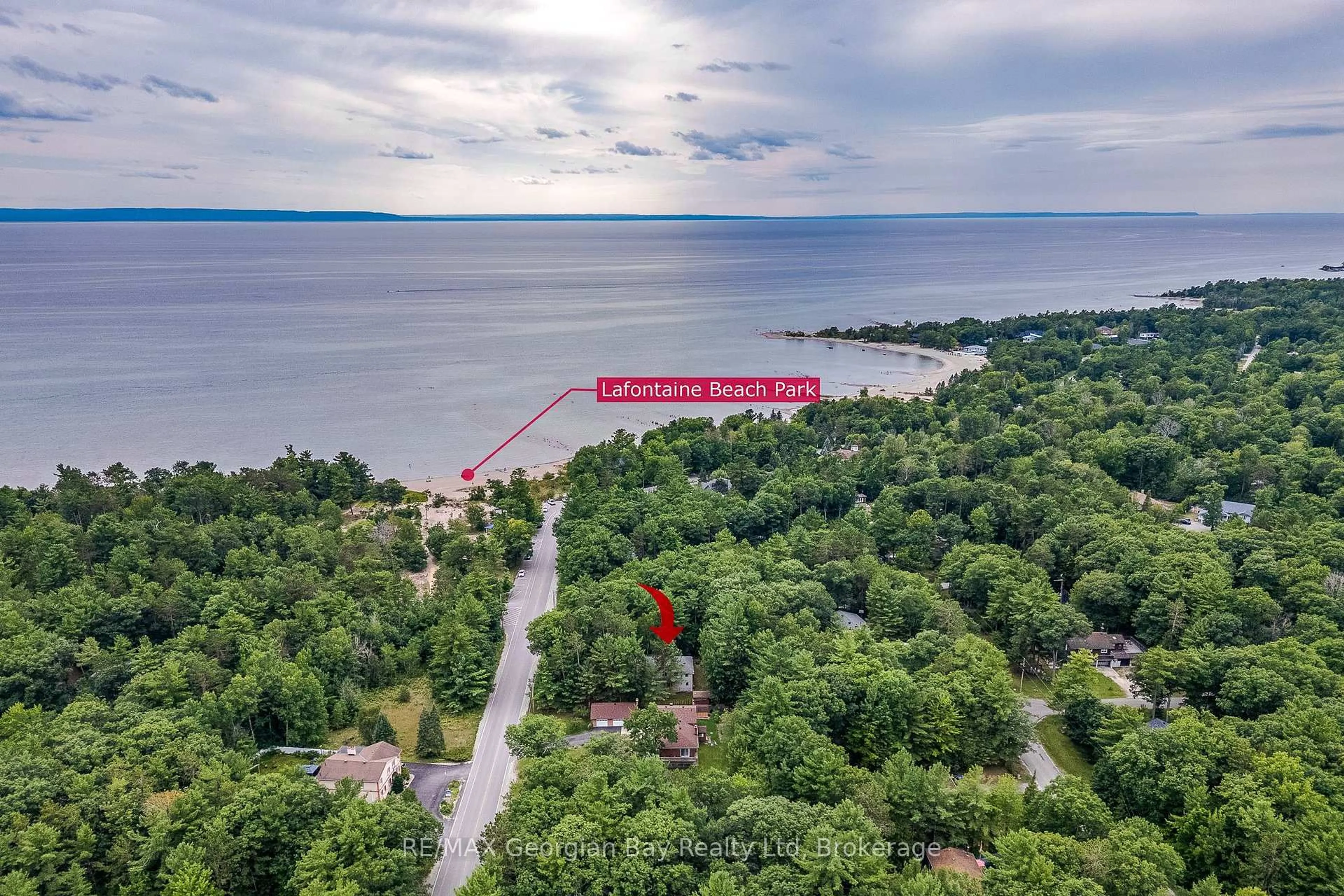 A pic from outside/outdoor area/front of a property/back of a property/a pic from drone, water/lake/river/ocean view for 754 Lafontaine Rd, Tiny Ontario L9M 0L5