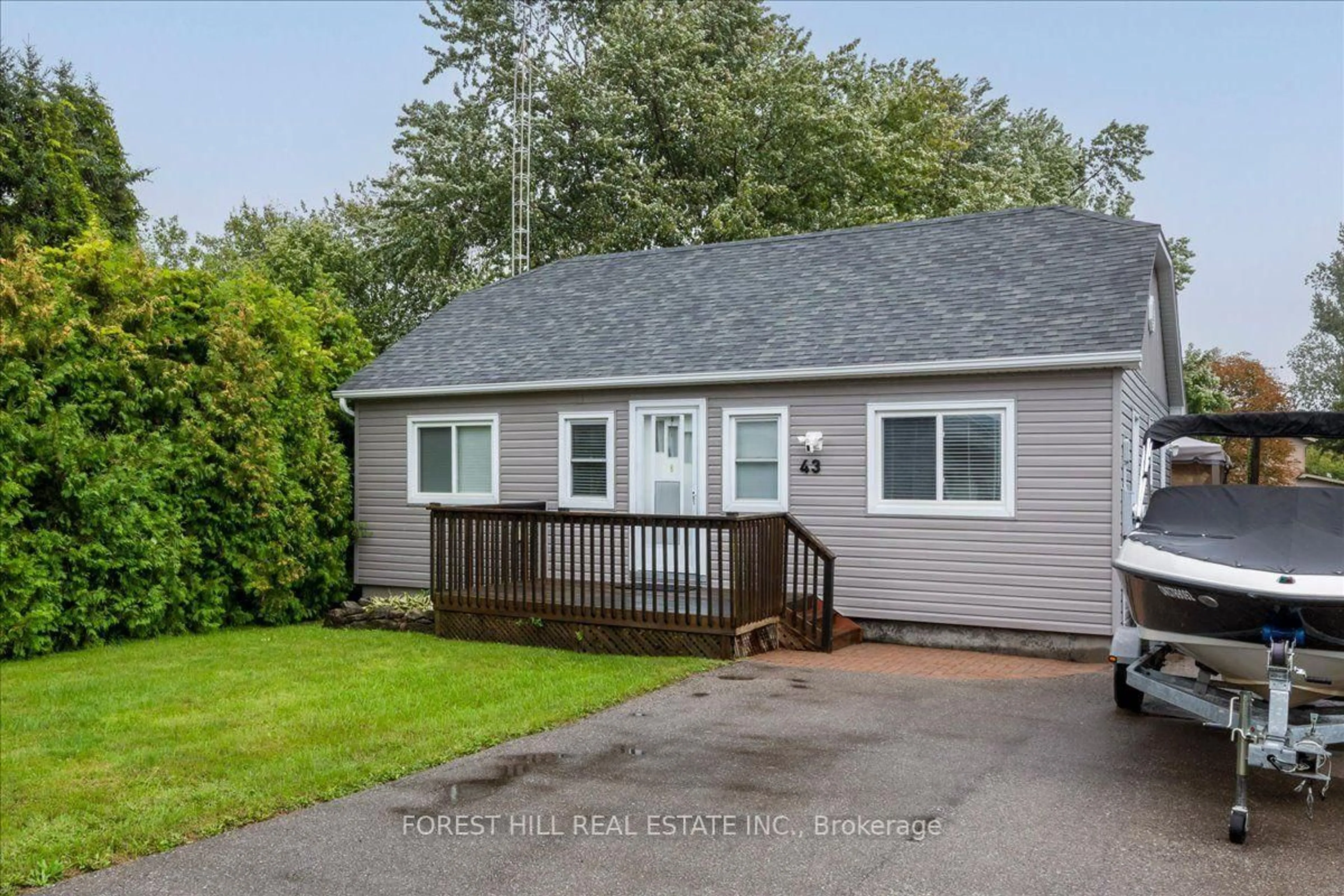 Home with vinyl exterior material, street for 43 Lake Ave, Ramara Ontario L0K 1B0