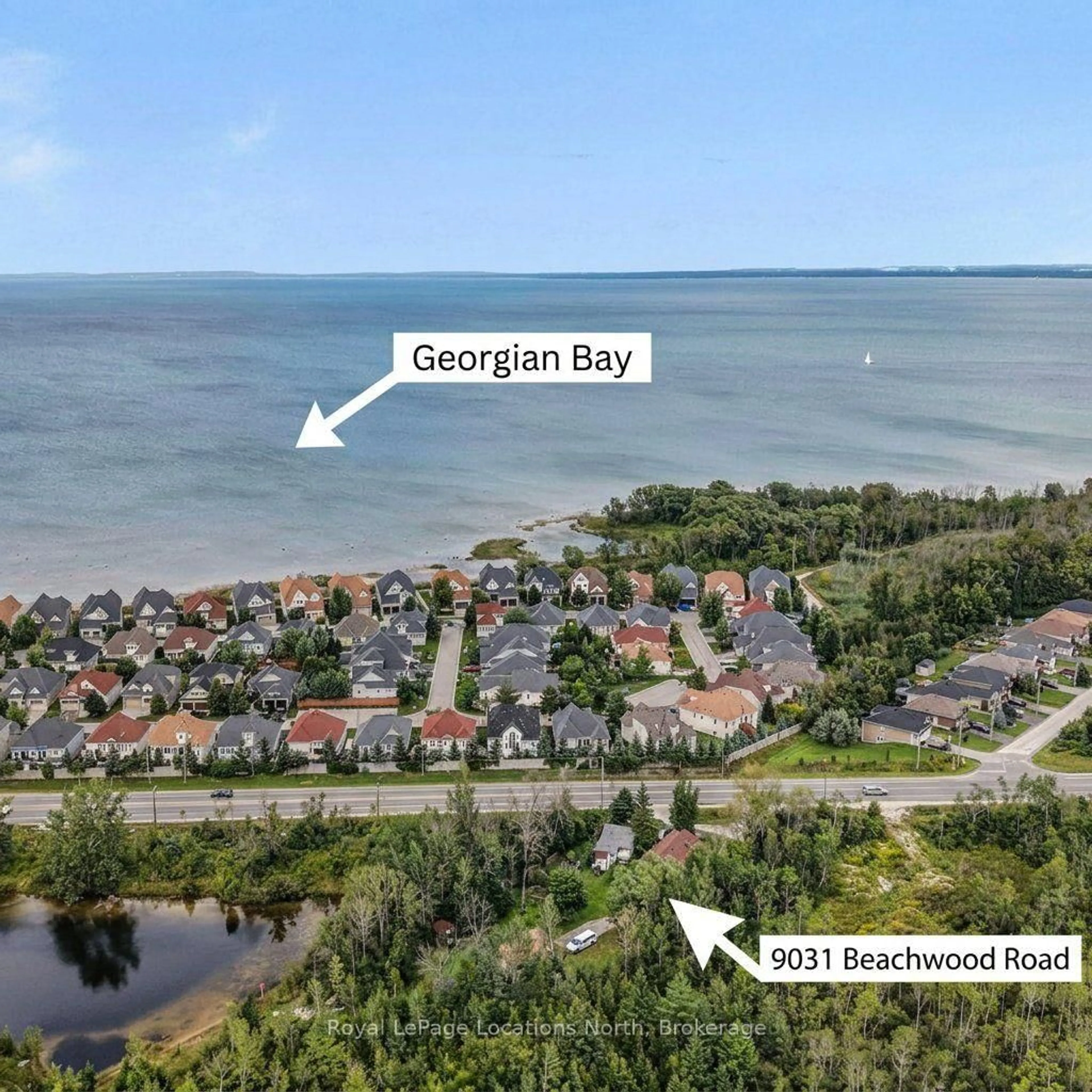 A pic from outside/outdoor area/front of a property/back of a property/a pic from drone, water/lake/river/ocean view for 9031 Beachwood Rd, Wasaga Beach Ontario L9Z 2X9