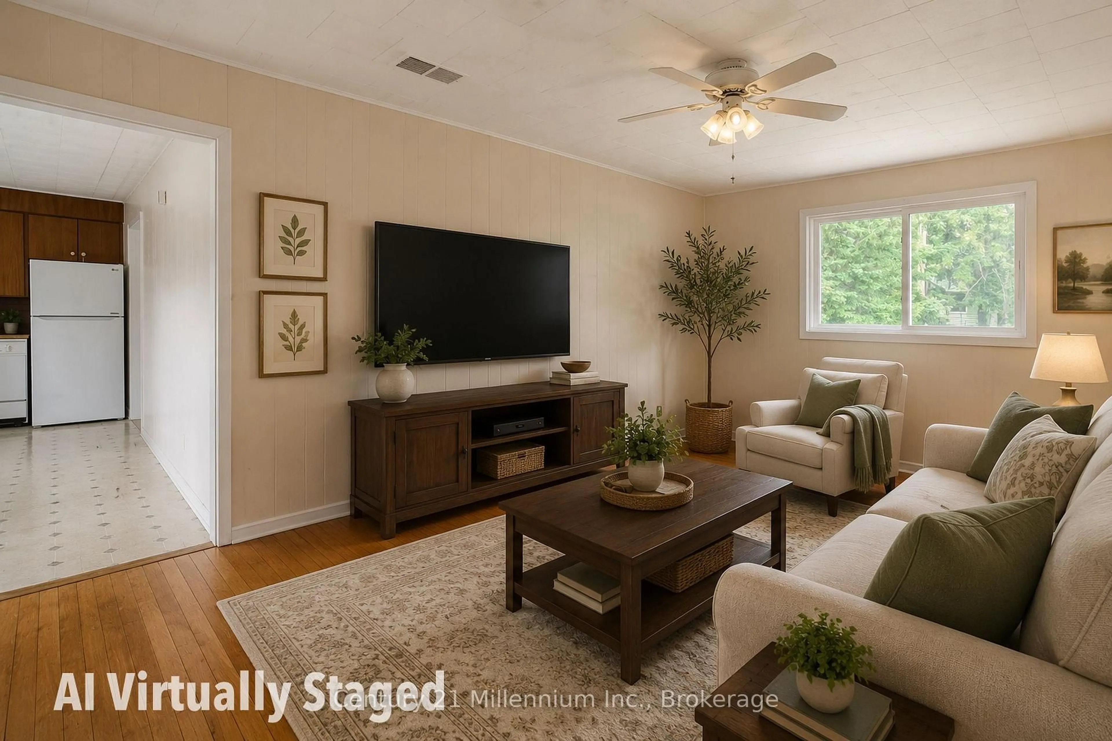 Living room with furniture, wood/laminate floor for 209 John St, Clearview Ontario L0M 1S0