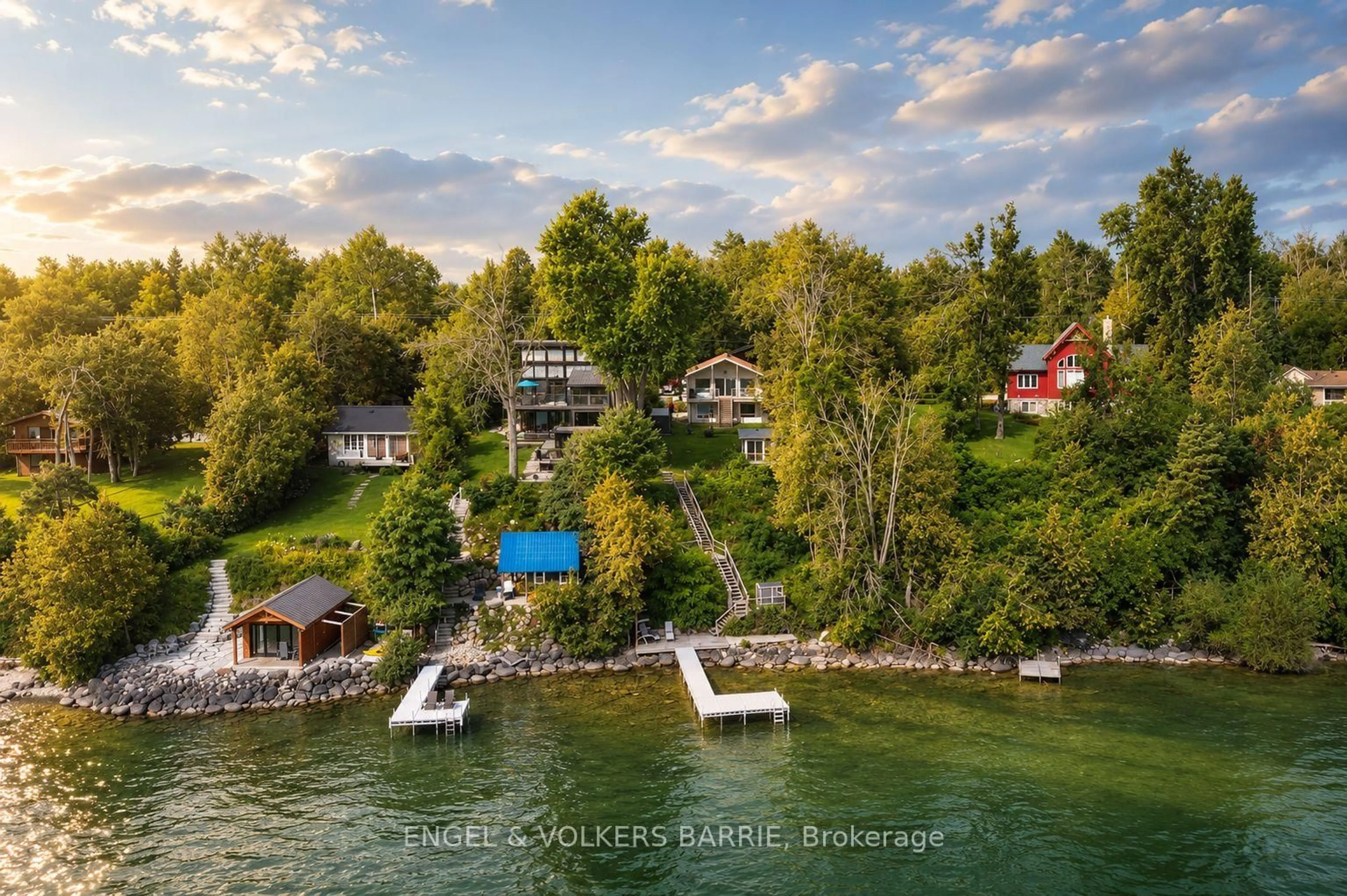 A pic from outside/outdoor area/front of a property/back of a property/a pic from drone, water/lake/river/ocean view for 2371 Lakeshore Rd, Oro-Medonte Ontario L0L 1T0