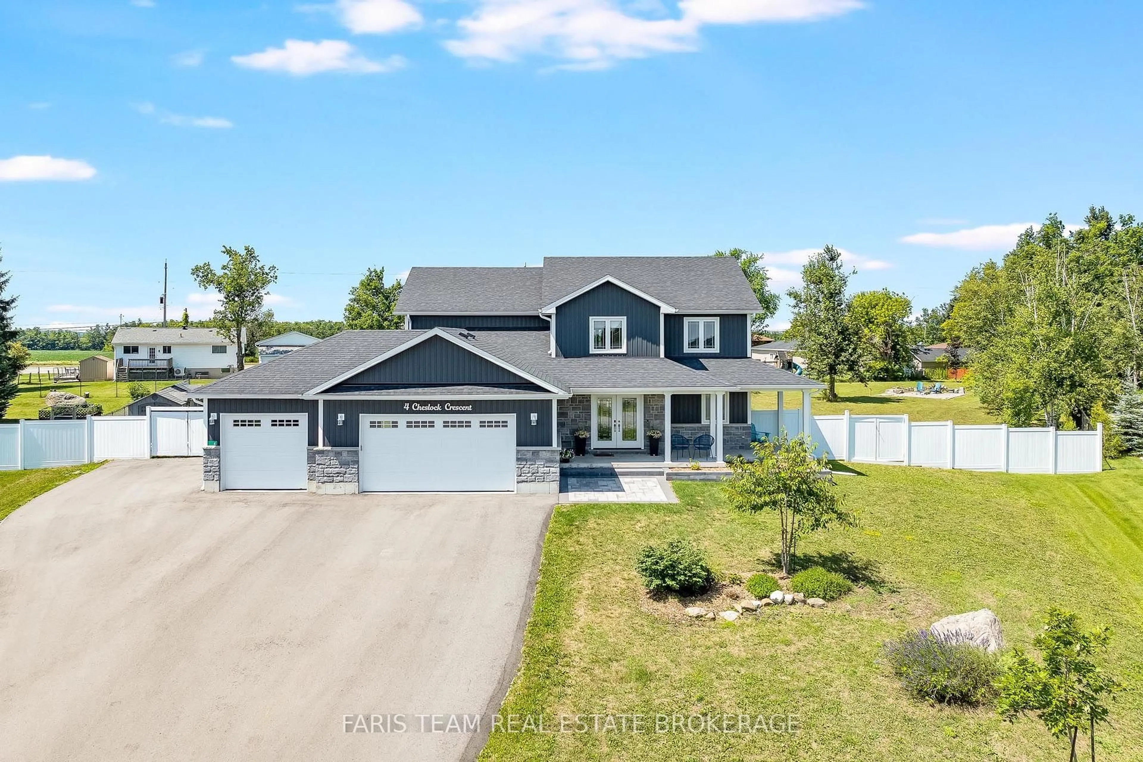 A pic from outside/outdoor area/front of a property/back of a property/a pic from drone, water/lake/river/ocean view for 4 Cheslock Cres, Oro-Medonte Ontario L3V 8N8