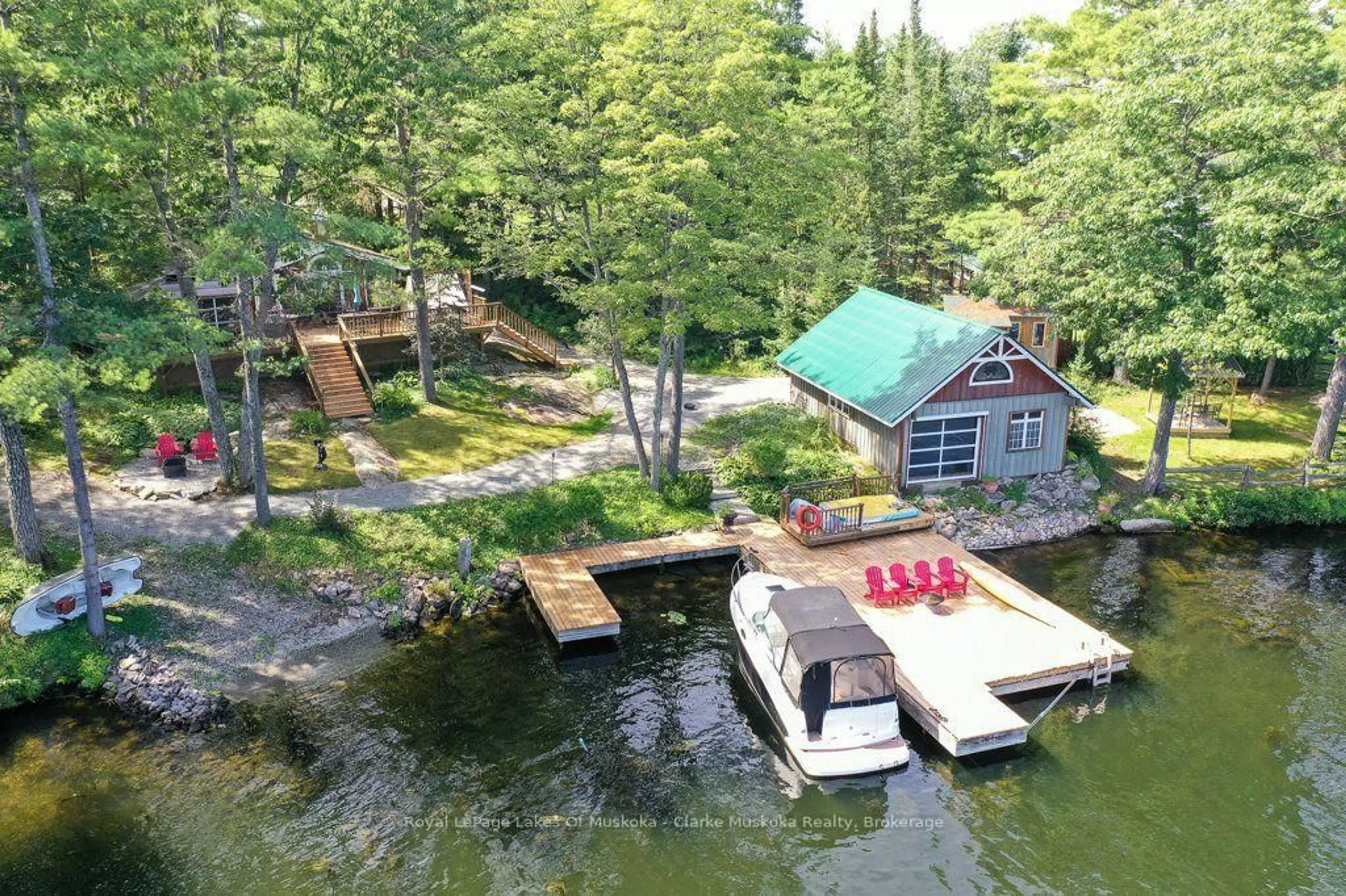 A pic from outside/outdoor area/front of a property/back of a property/a pic from drone, water/lake/river/ocean view for 4376 Marr Lane, Severn Ontario P0C 1M0