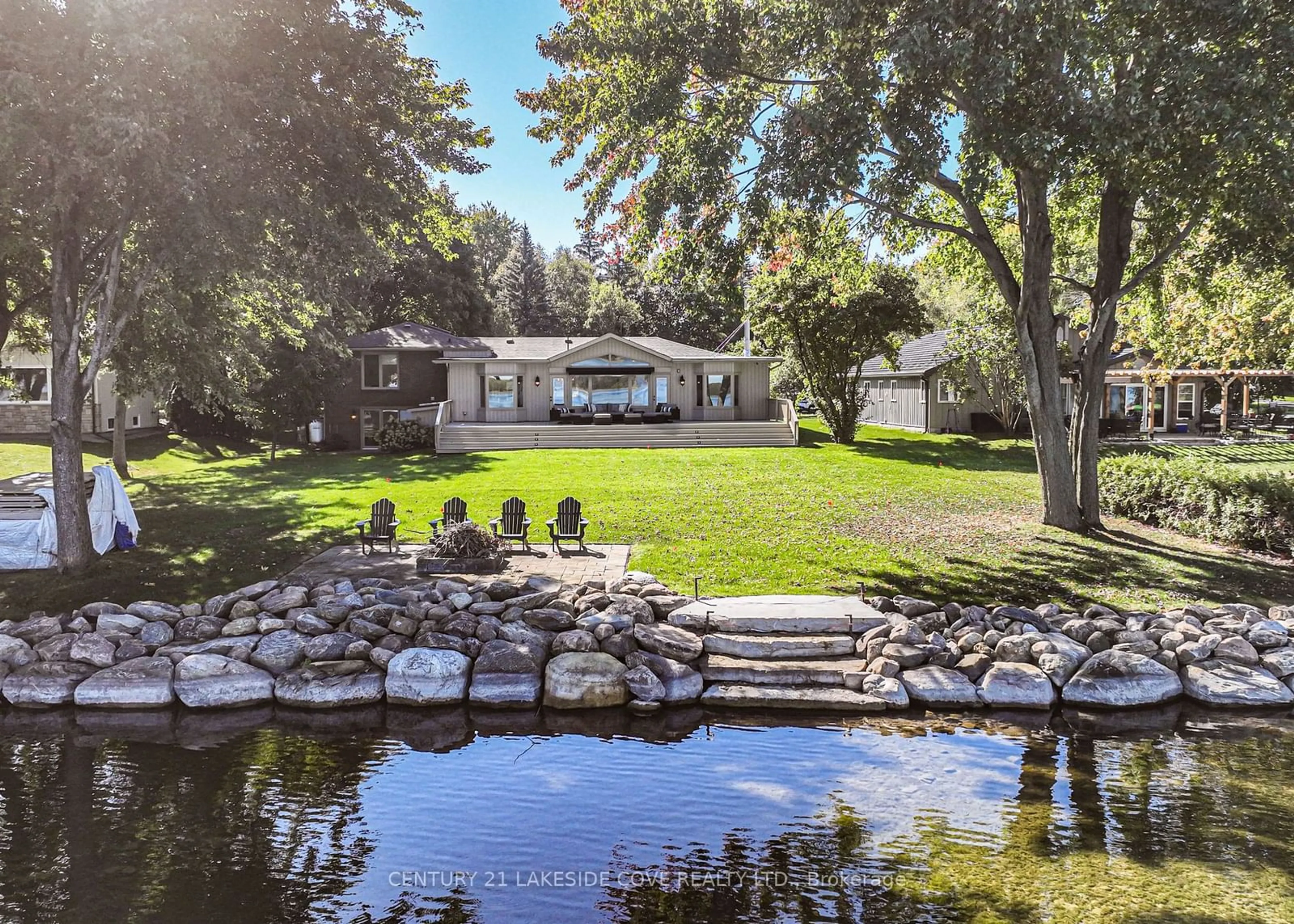 A pic from exterior of the house or condo, the fenced backyard for 6 Thicketwood Pl, Ramara Ontario L0K 1B0