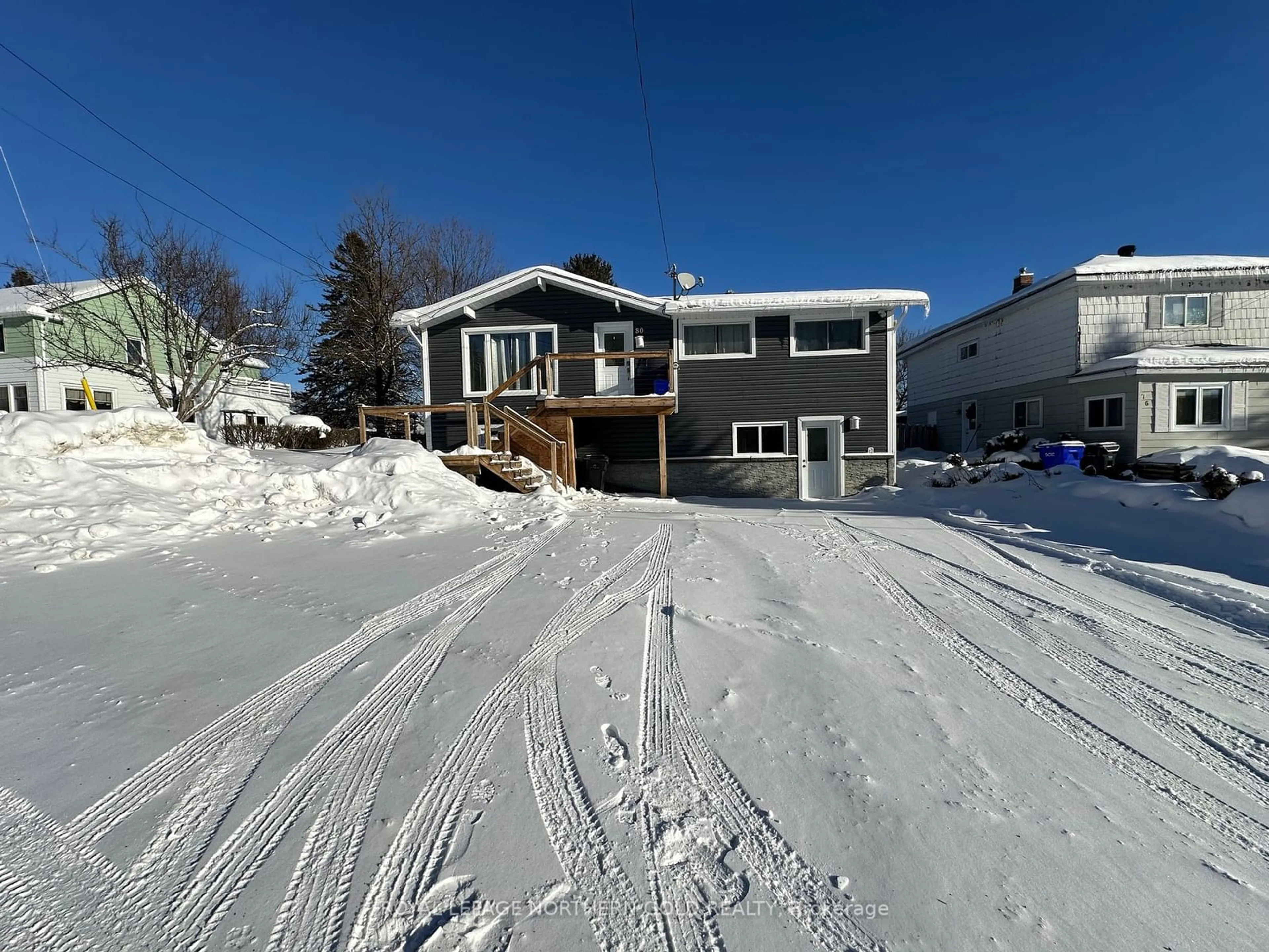 A pic from outside/outdoor area/front of a property/back of a property/a pic from drone, street for 80 Riverside Dr, Kirkland Lake Ontario P0K 1T0