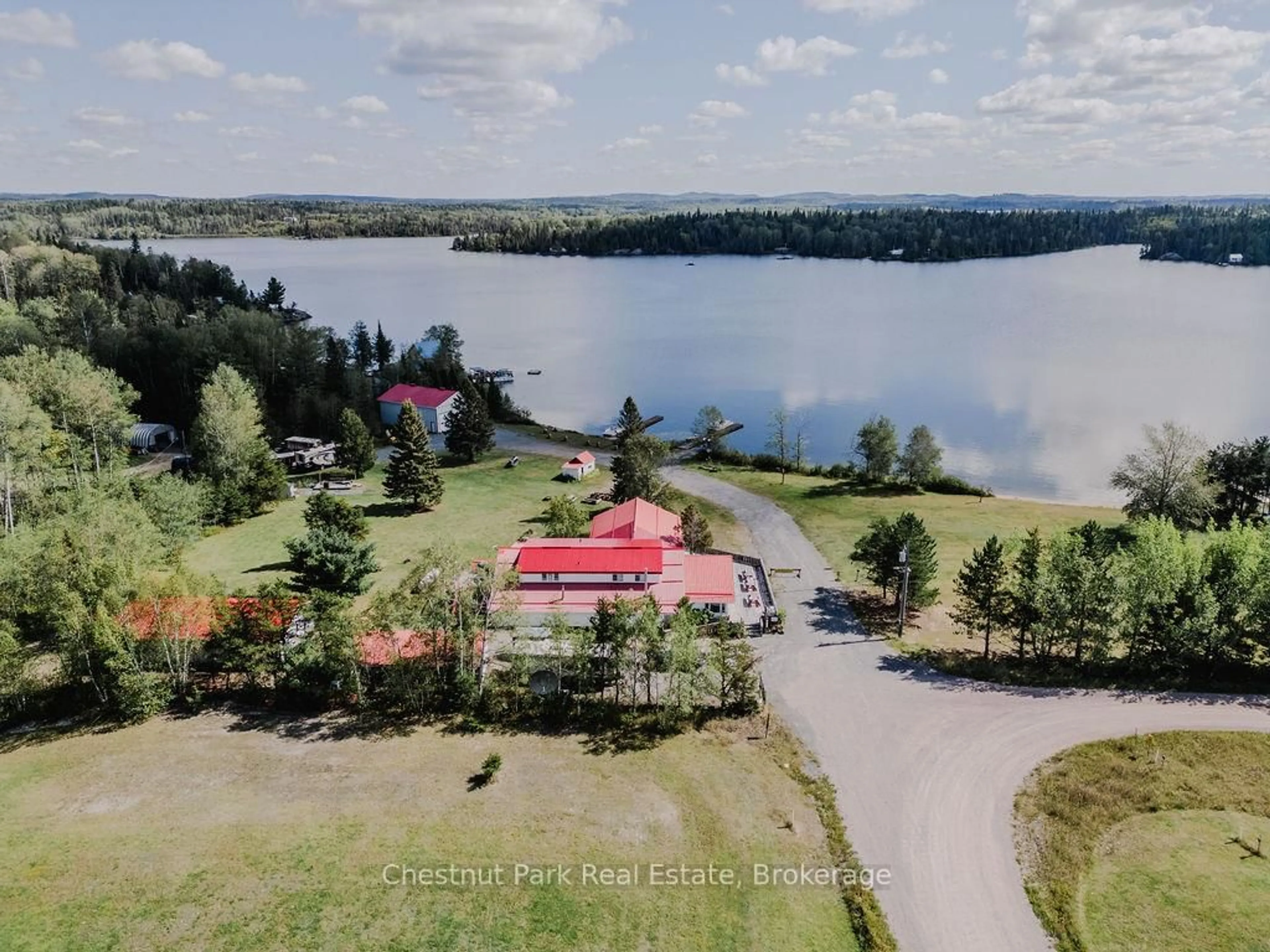 A pic from outside/outdoor area/front of a property/back of a property/a pic from drone, water/lake/river/ocean view for 501 Resort Rd, Kirkland Lake Ontario P0K 1S0