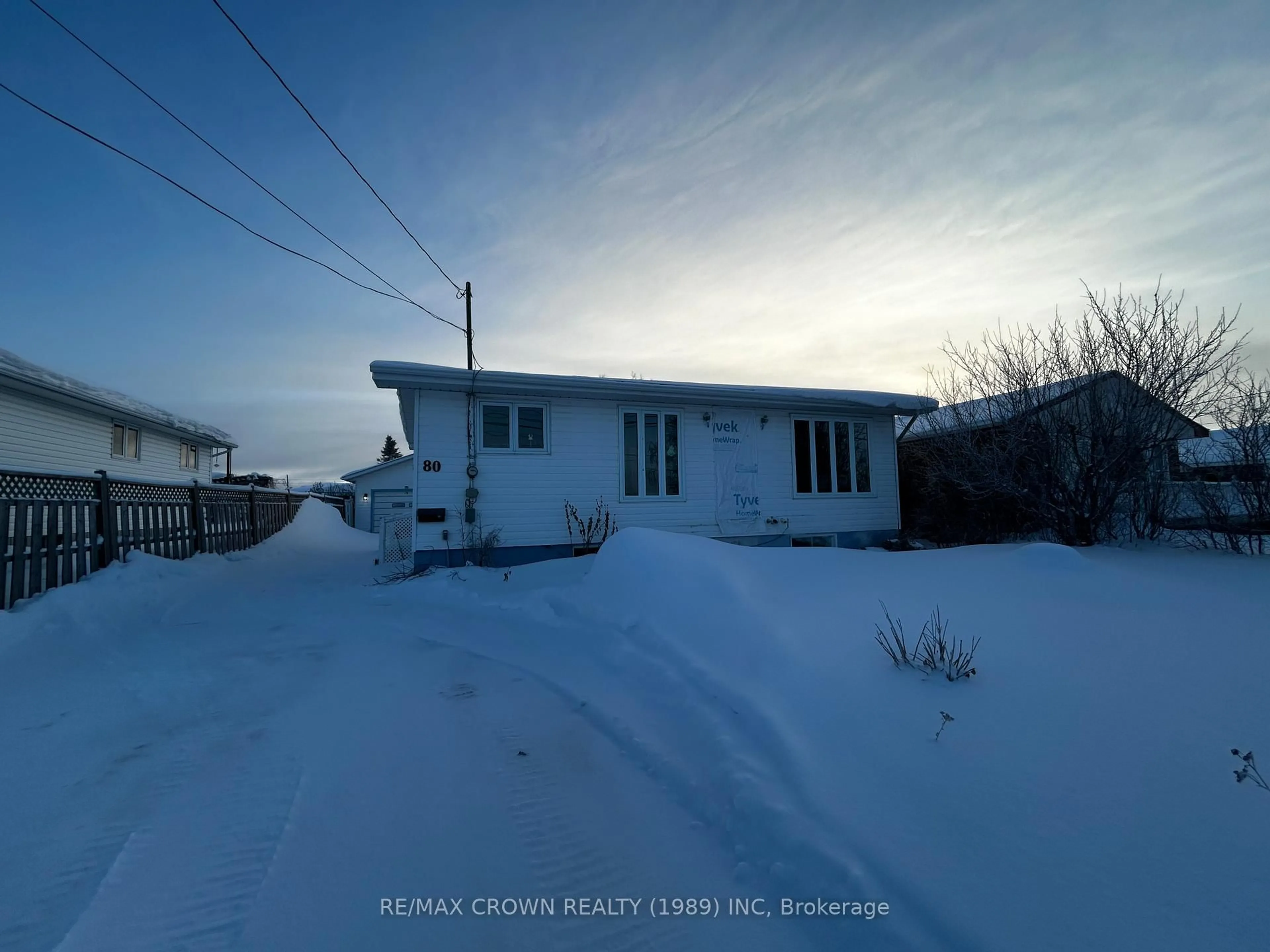 A pic from outside/outdoor area/front of a property/back of a property/a pic from drone, street for 80 Brunelle Rd, Kapuskasing Ontario P5N 2T5