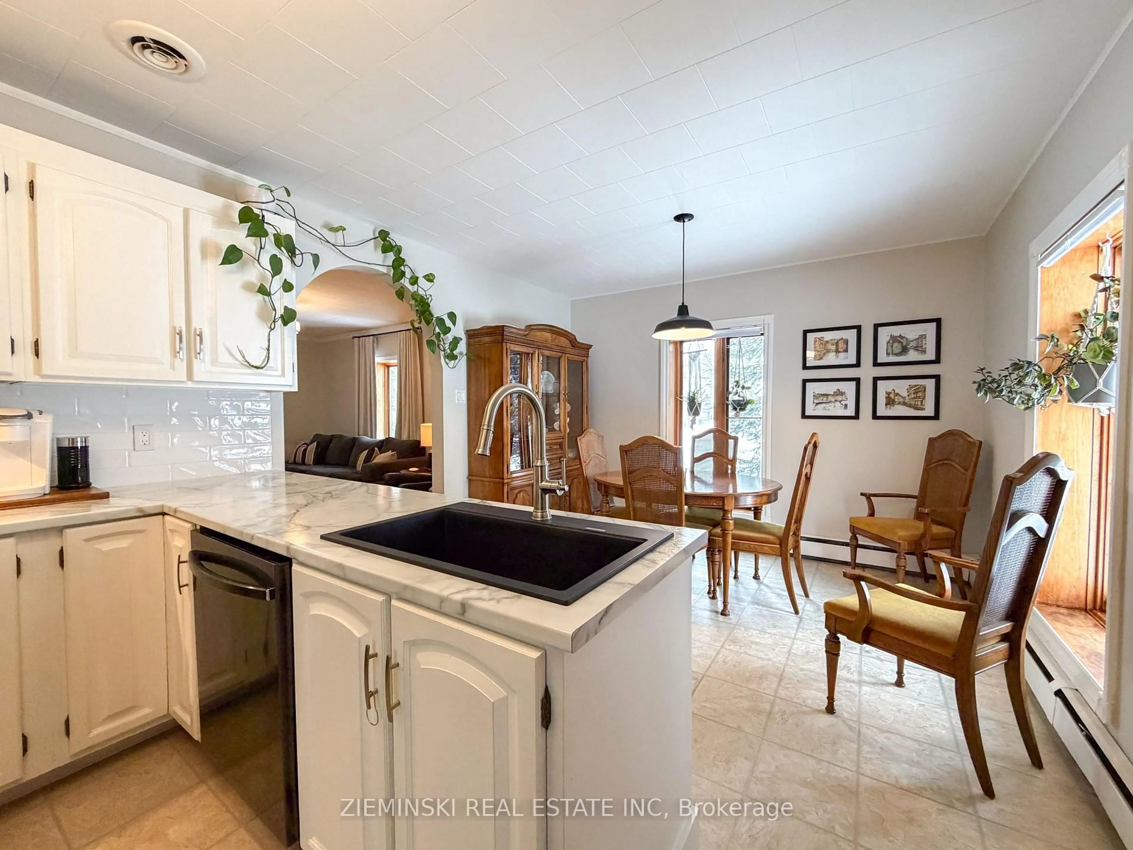 Open concept kitchen, ceramic/tile floor for 637 Montrock St, Iroquois Falls Ontario P0K 1E0