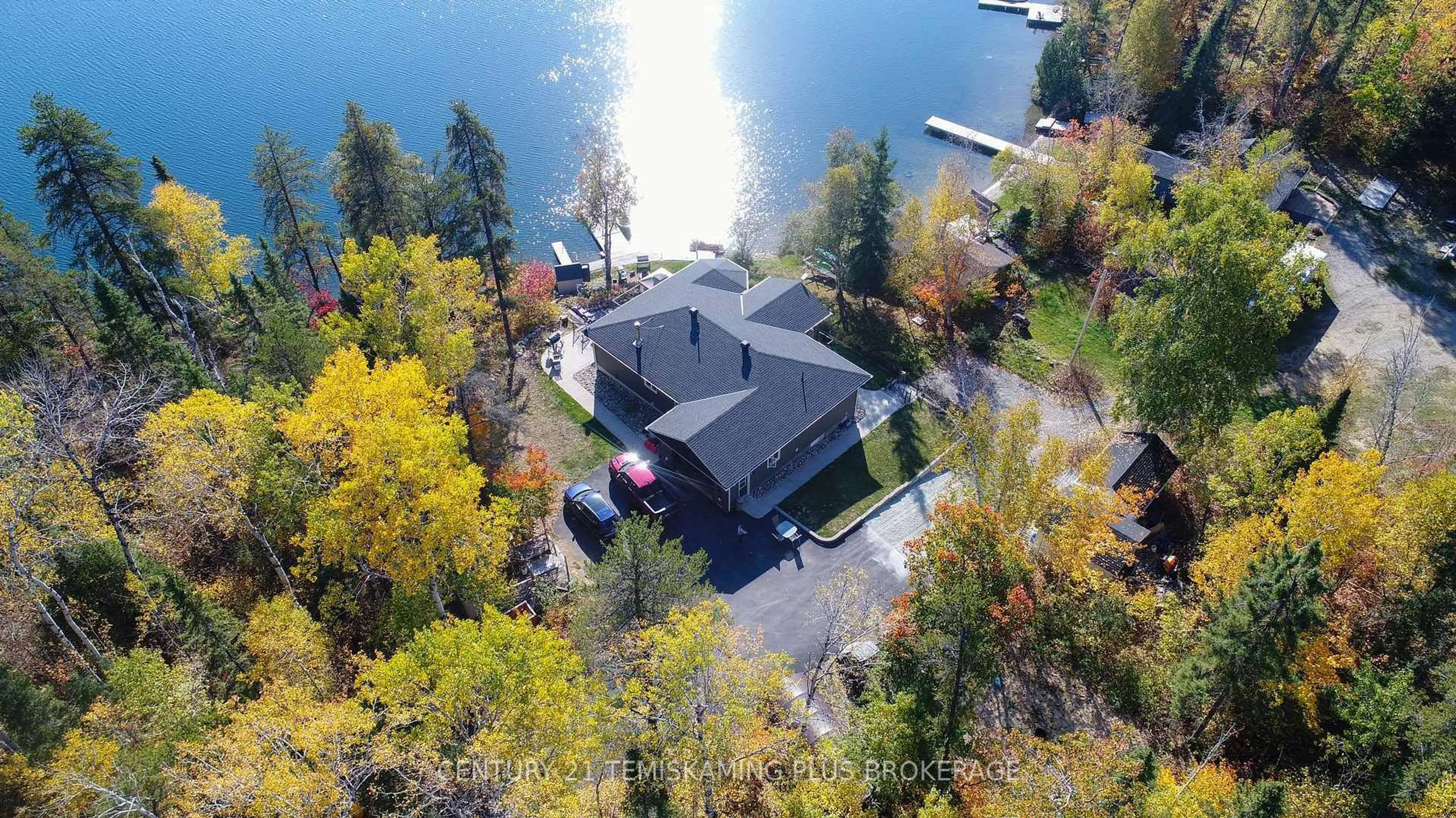A pic from outside/outdoor area/front of a property/back of a property/a pic from drone, water/lake/river/ocean view for 1188 Twin Lakes - A Rd, Timiskaming Ontario P0J 1P0