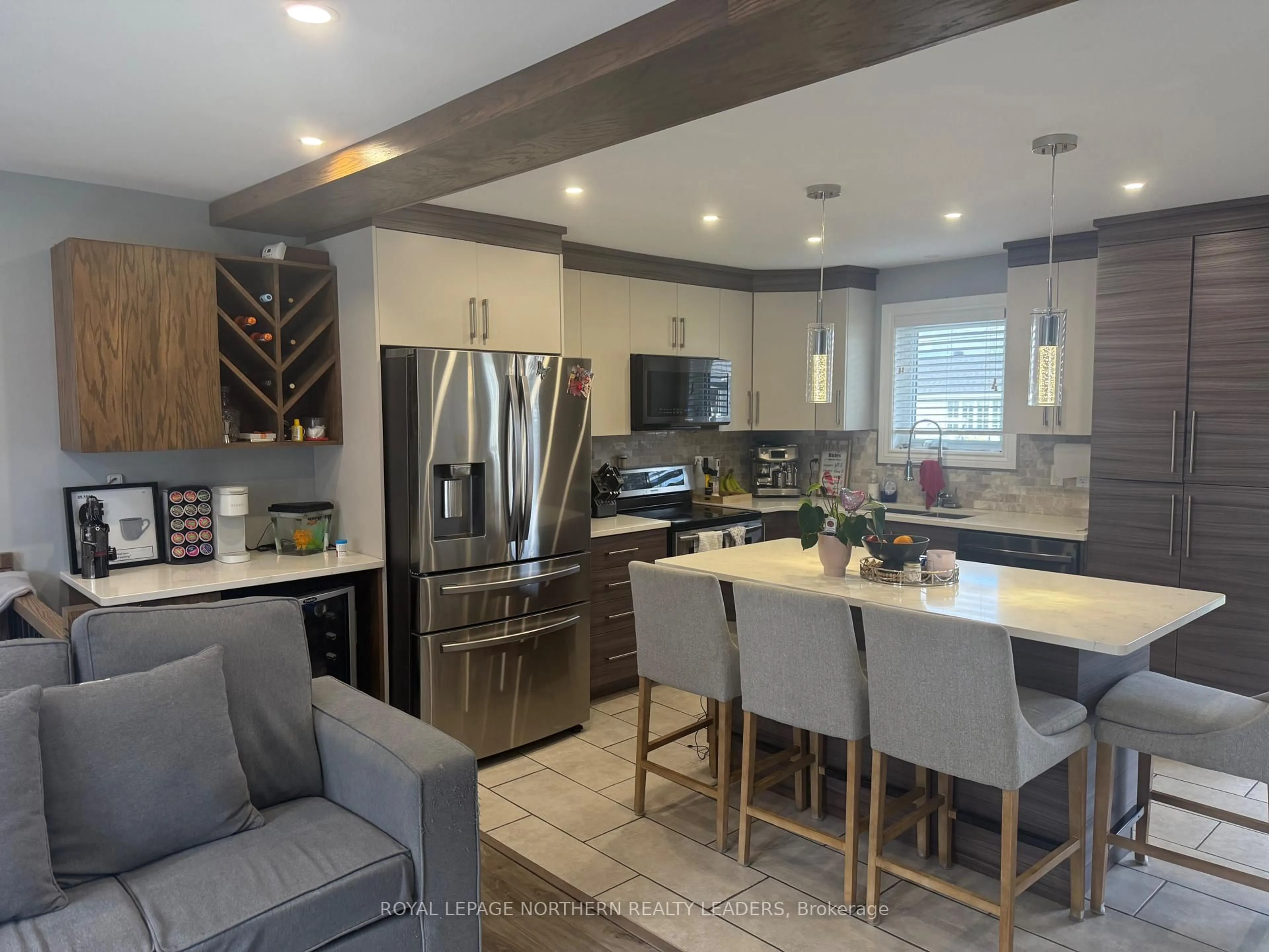 Open concept kitchen, ceramic/tile floor for 536 Tamarack St, Timmins Ontario P4N 6R9