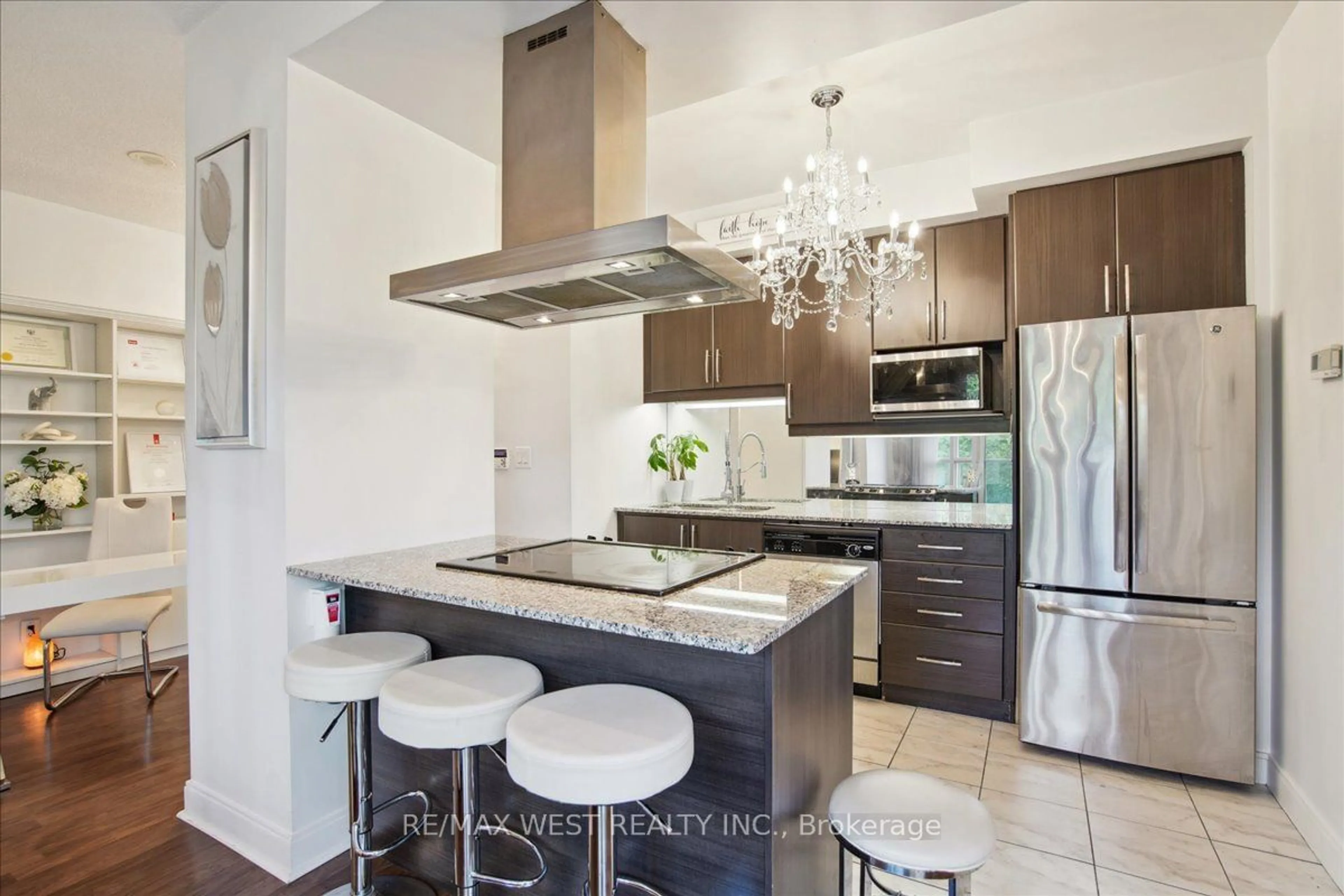 Contemporary kitchen, wood floors for 60 Absolute Ave #308, Mississauga Ontario L4Z 0A9