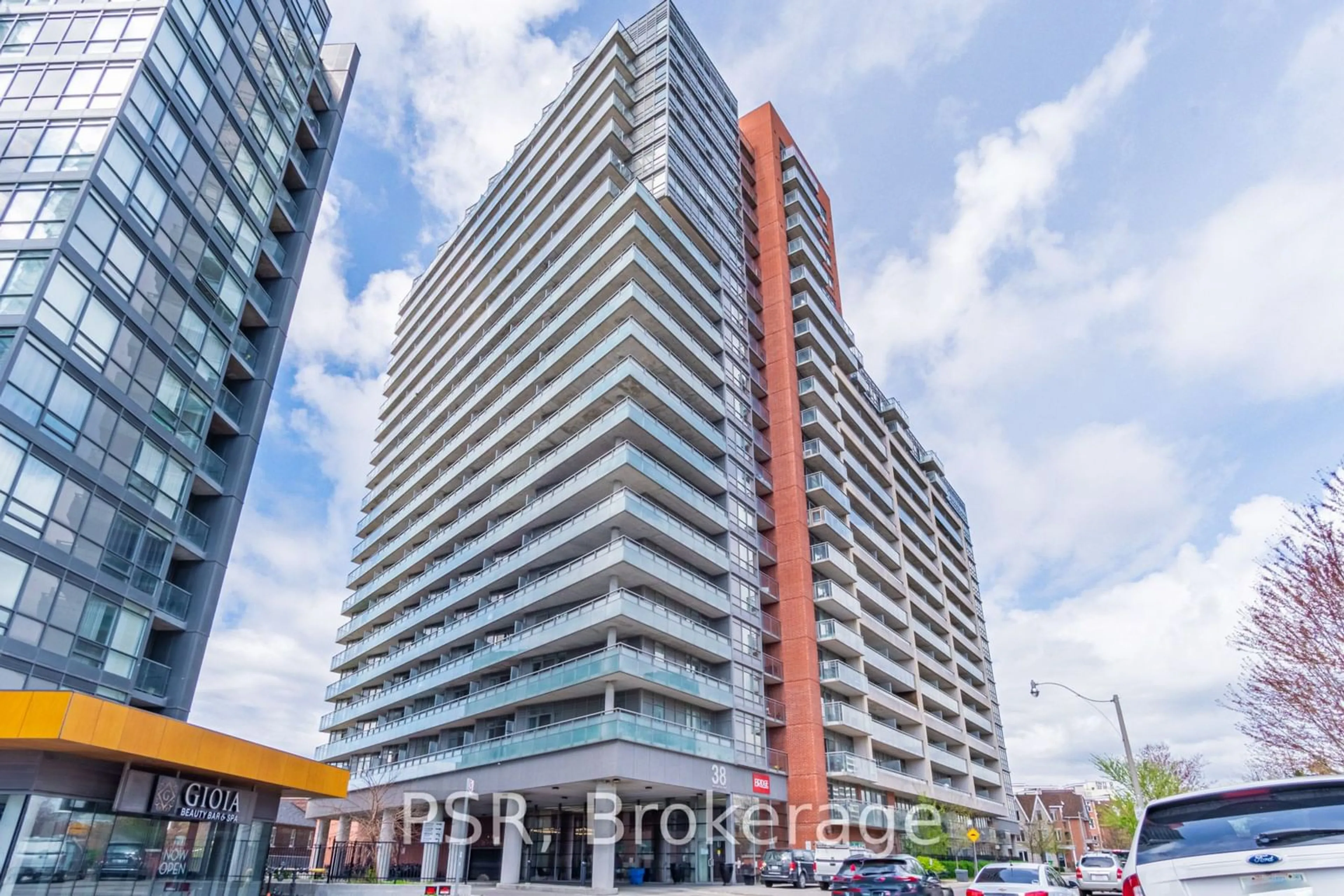 A pic from exterior of the house or condo, the street view for 38 Joe Shuster Way #201, Toronto Ontario M6K 0A5