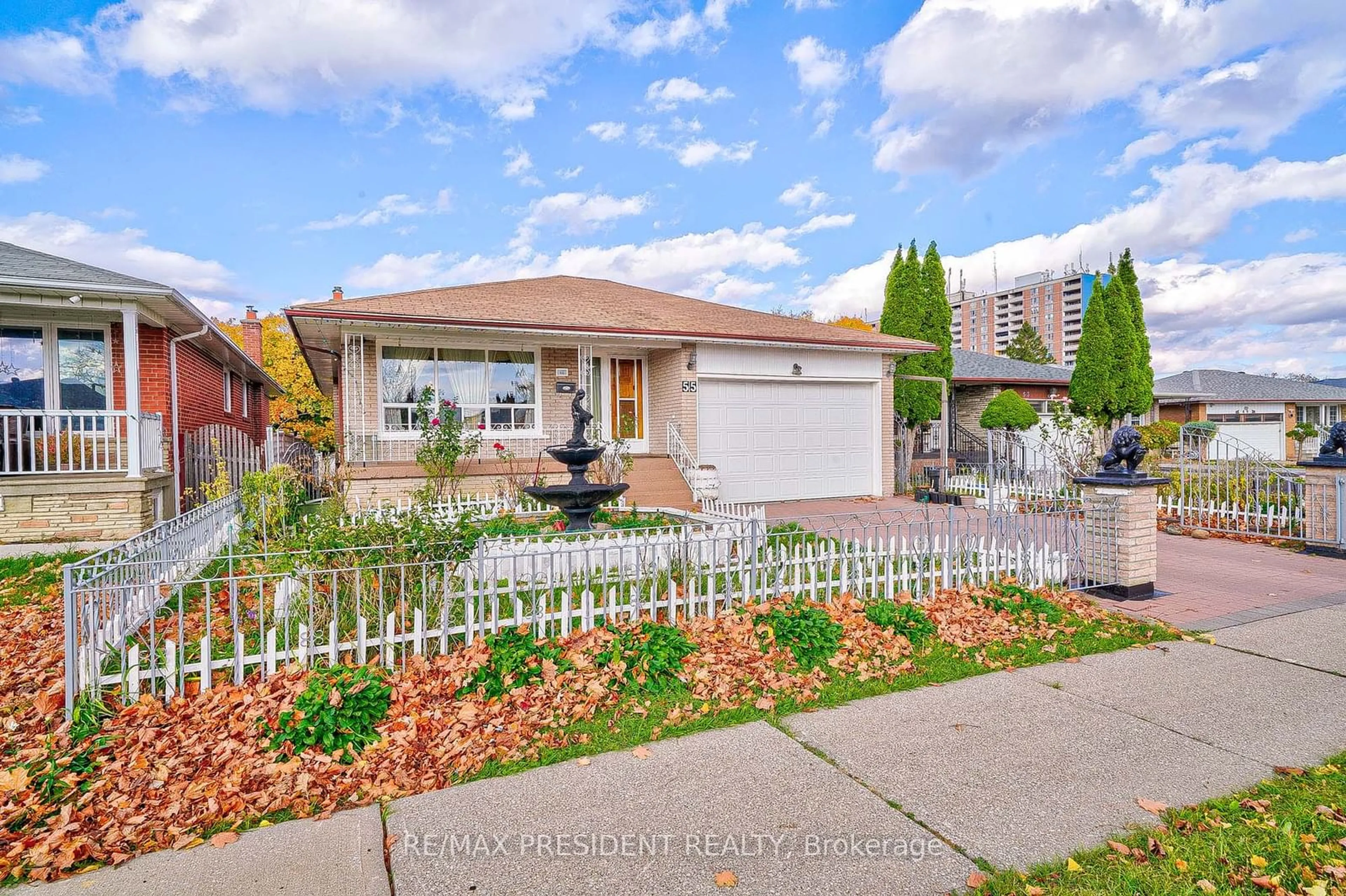 Frontside or backside of a home, the fenced backyard for 55 Maryhill Dr, Toronto Ontario M9V 3C3