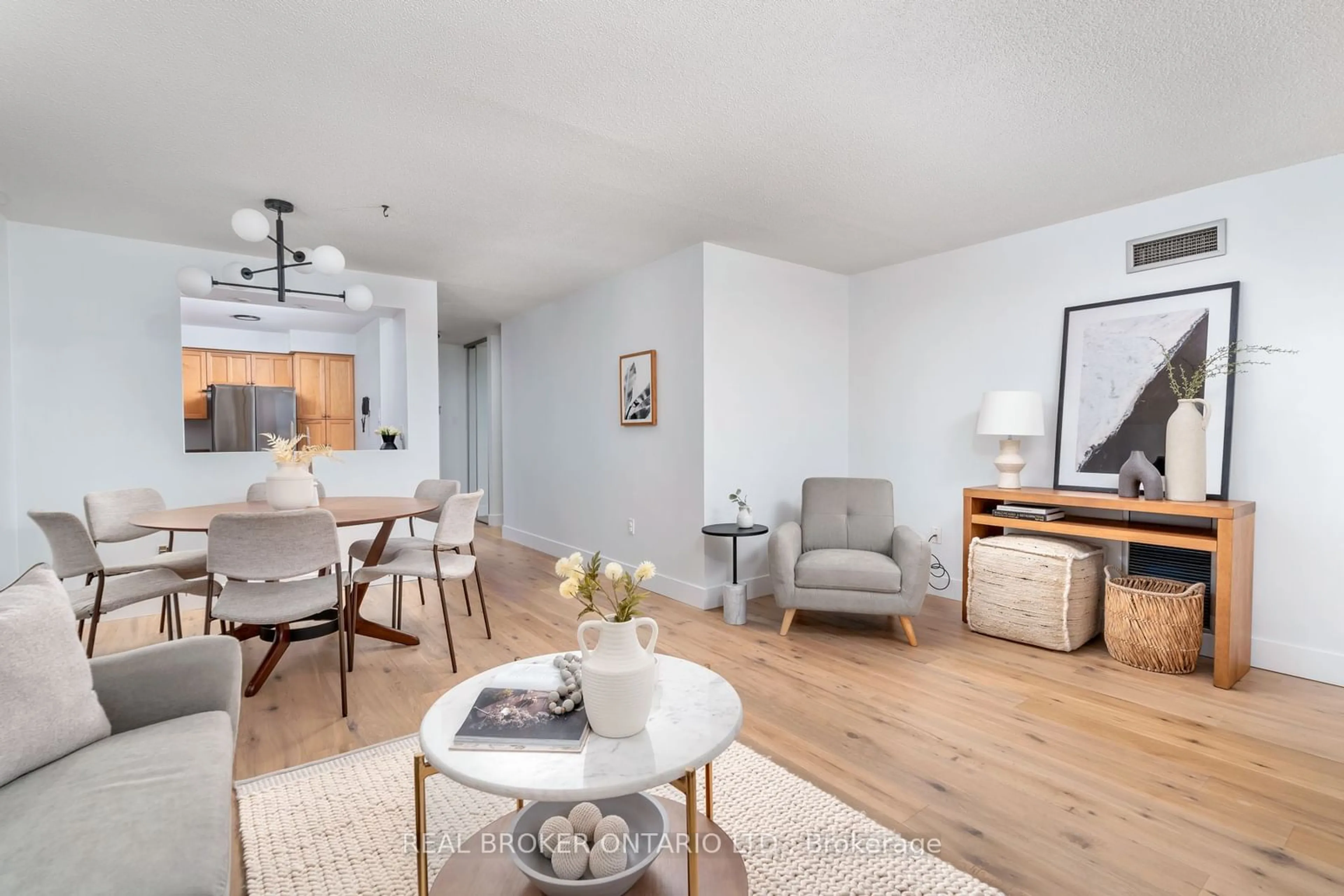 Living room, wood floors for 3845 Lake Shore Blvd #1601, Toronto Ontario M8W 4Y3