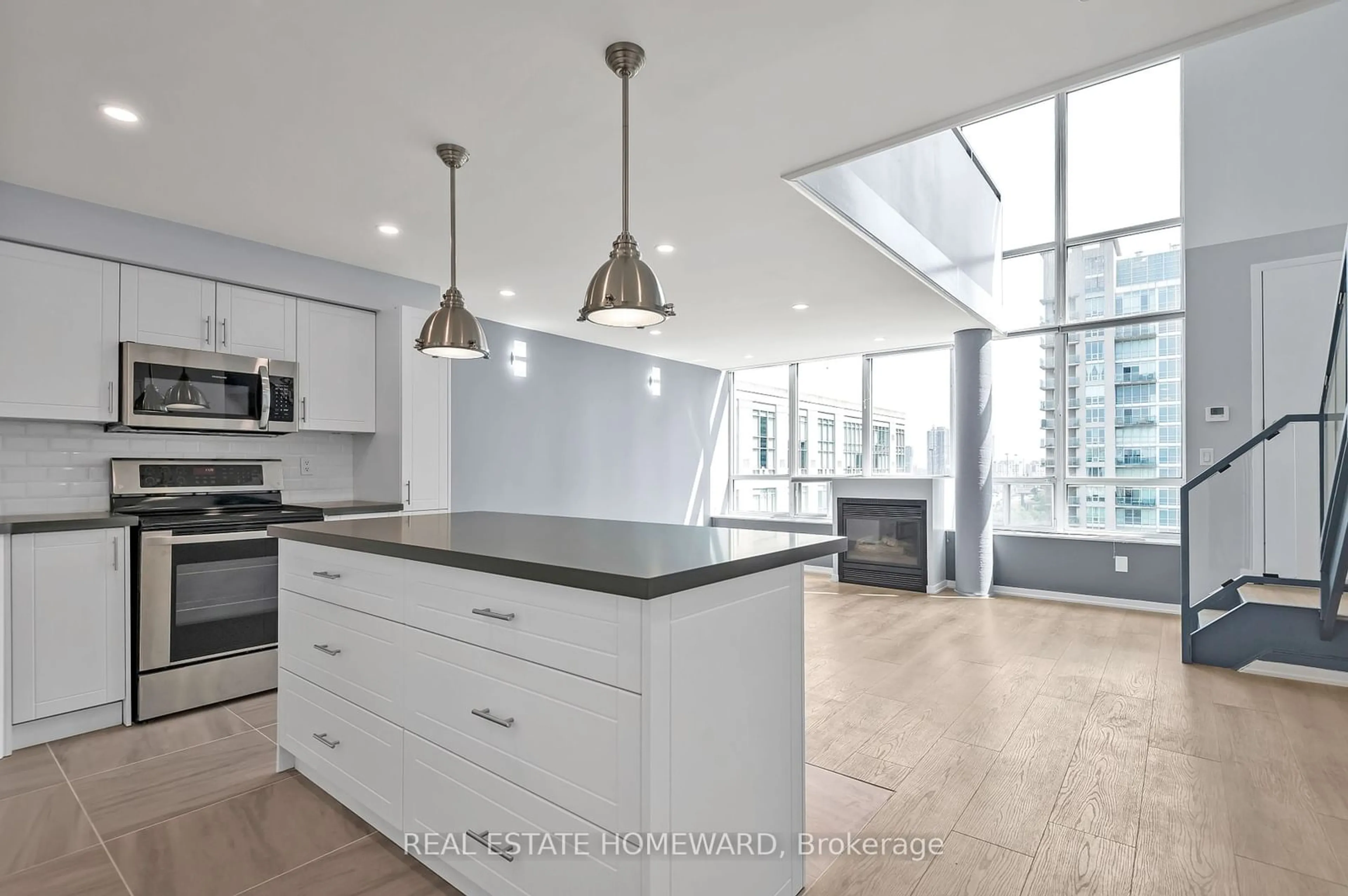 Contemporary kitchen, wood floors, cottage for 250 Manitoba St #PH 804, Toronto Ontario M8Y 4G8