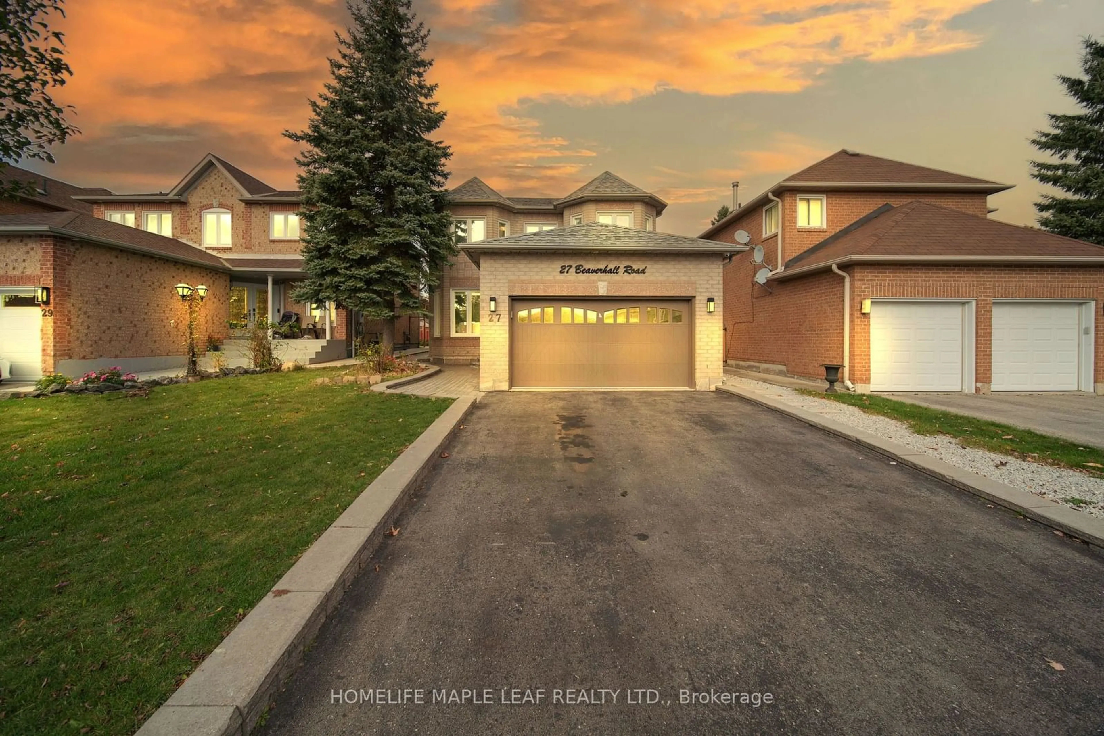 A pic from exterior of the house or condo, the street view for 27 Beaverhall Rd, Brampton Ontario L6X 4L3