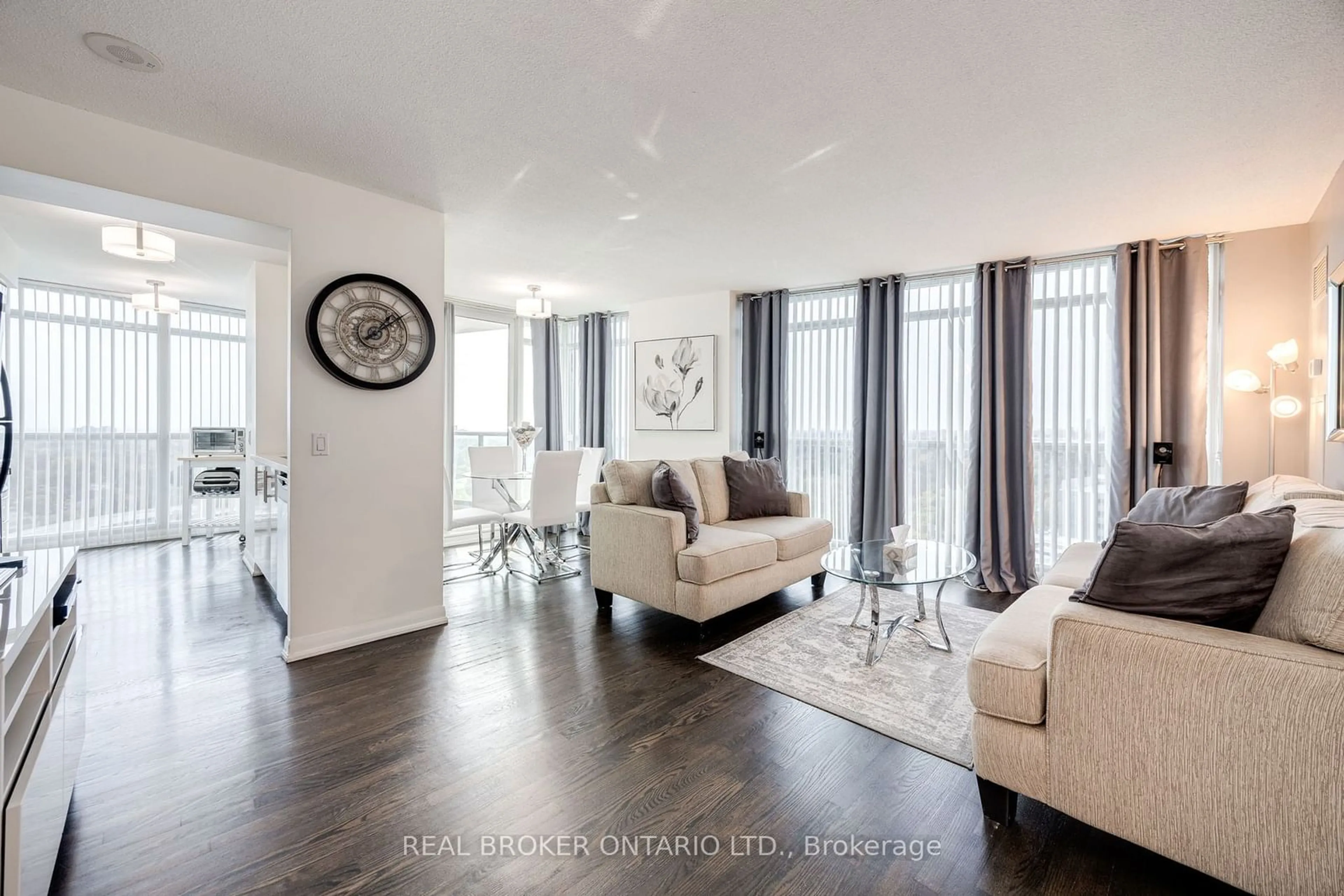 Living room, wood floors for 235 Sherway Gardens Rd #1504, Toronto Ontario M9C 0A2