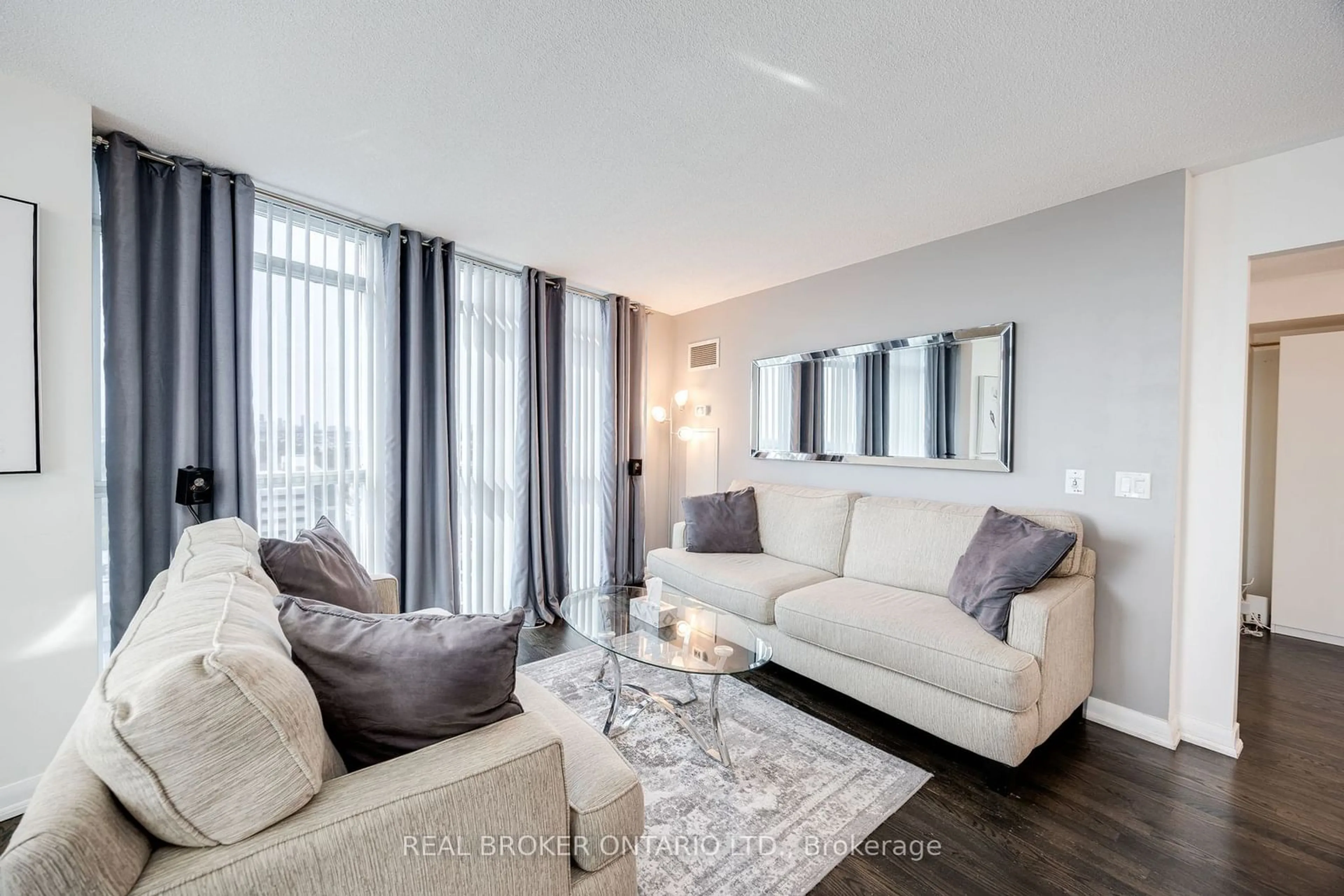 Living room, wood floors for 235 Sherway Gardens Rd #1504, Toronto Ontario M9C 0A2