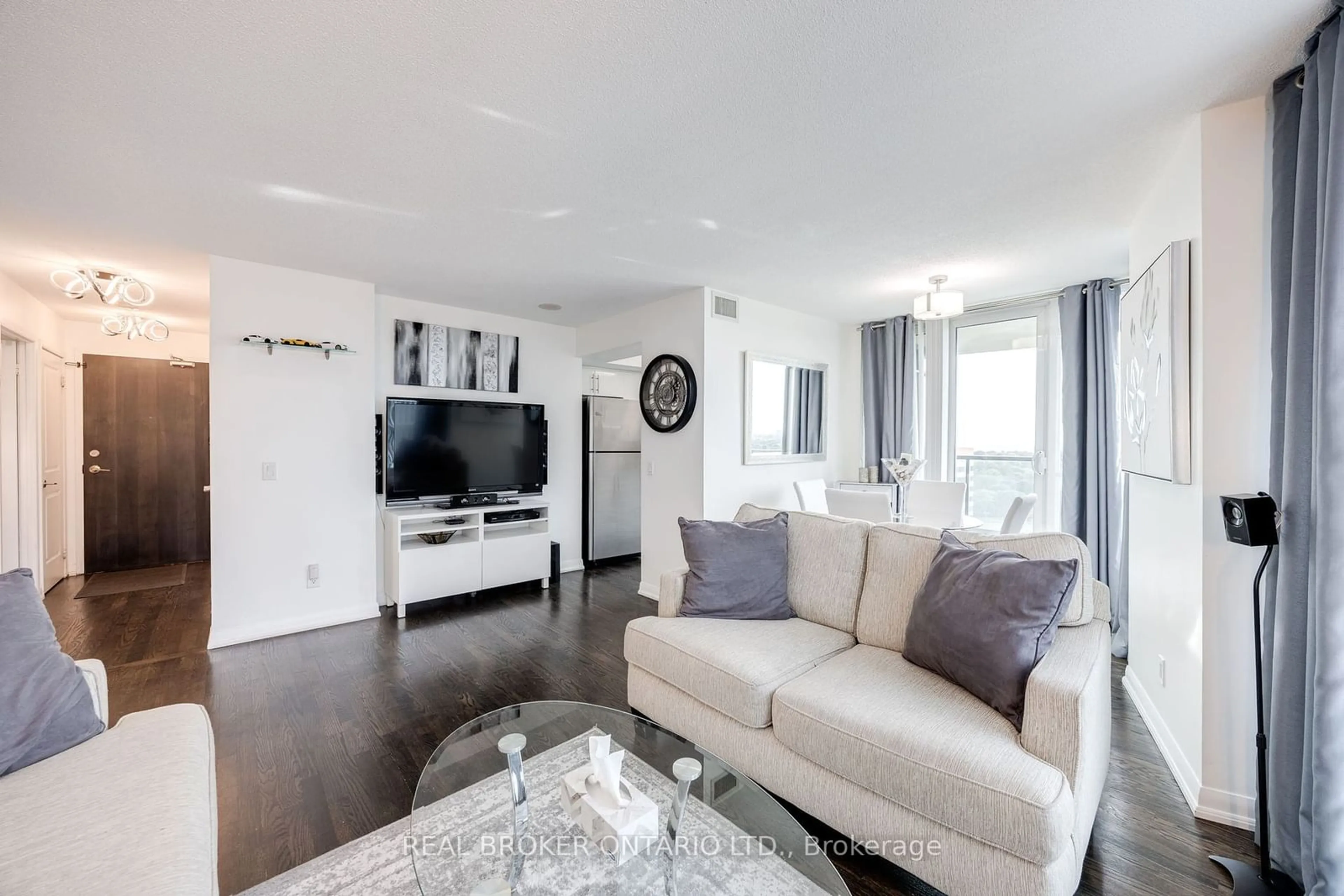 Living room, wood floors for 235 Sherway Gardens Rd #1504, Toronto Ontario M9C 0A2