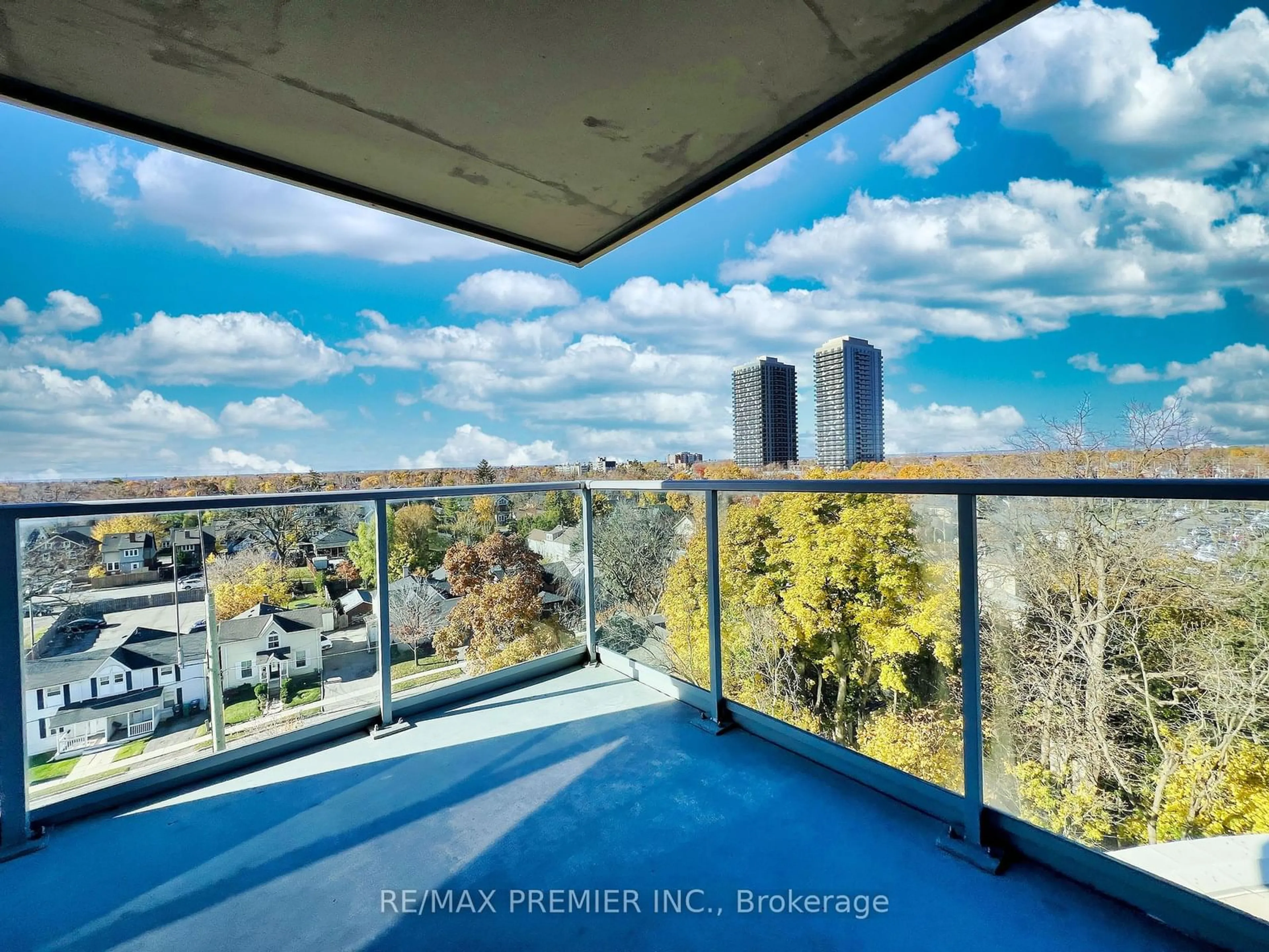 Balcony in the apartment, the view of city buildings for 9 George St #811, Brampton Ontario L6X 0T6