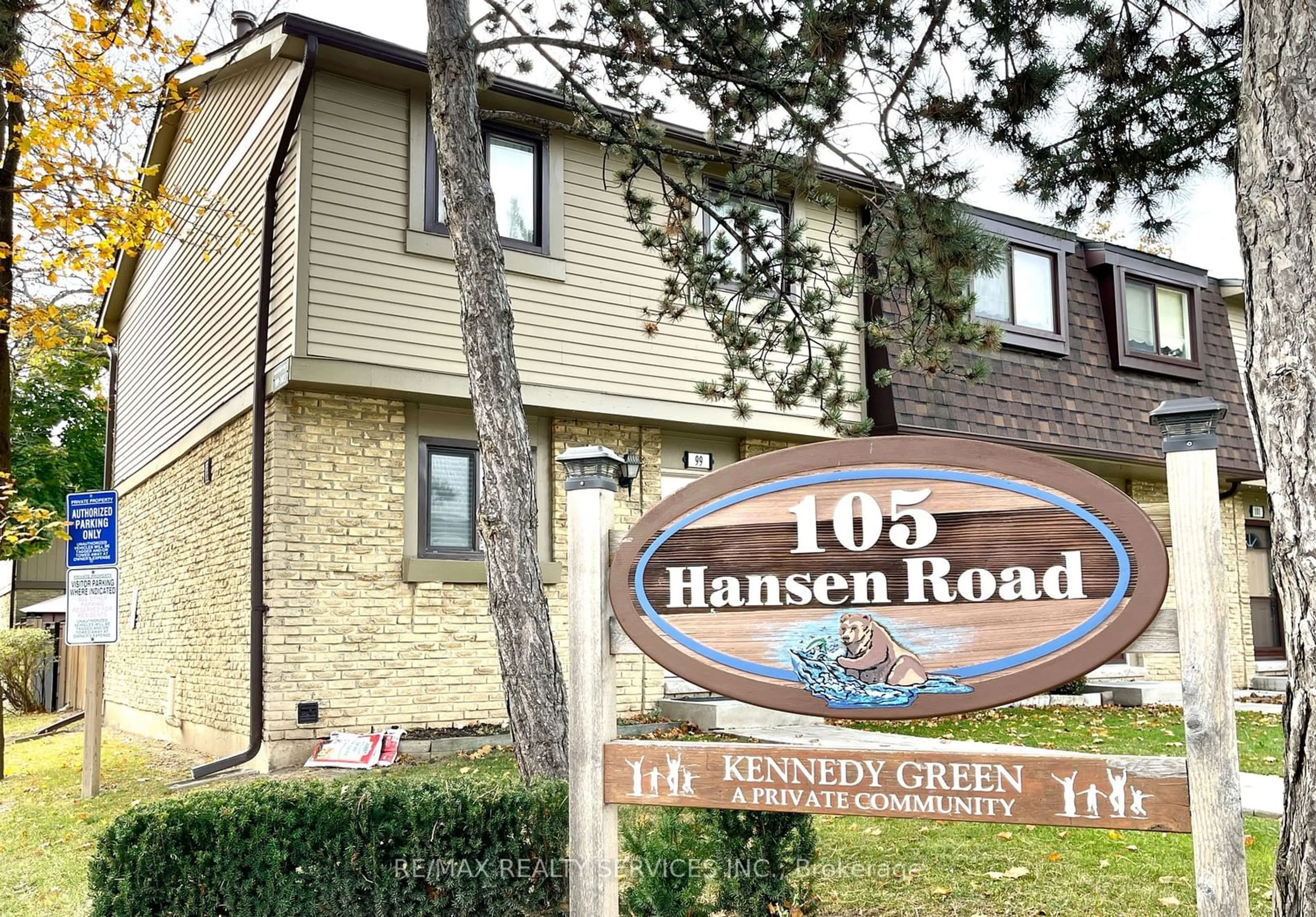 A pic from exterior of the house or condo, the street view for 105 Hansen Rd #99, Brampton Ontario L6V 3C9