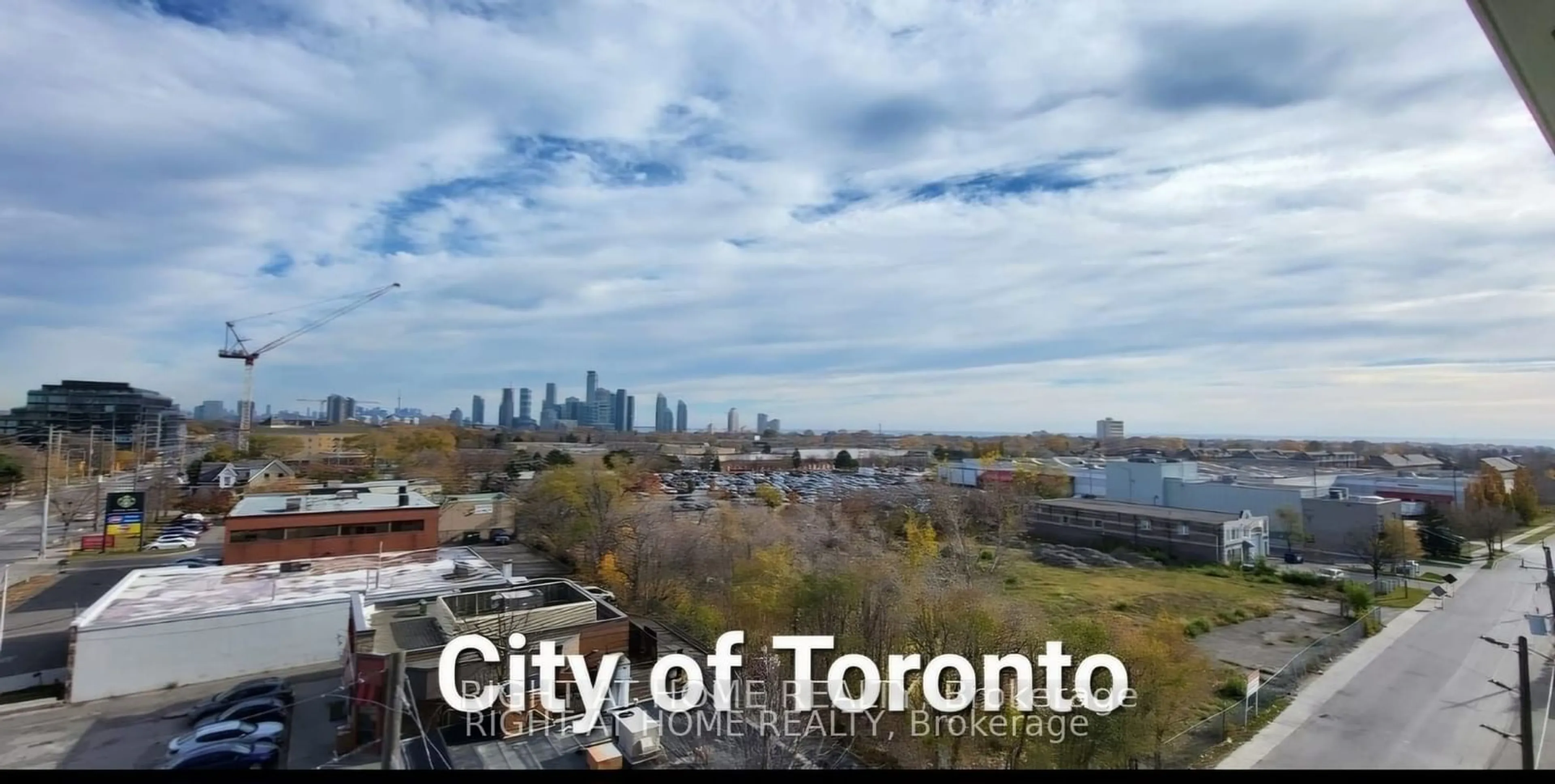 A pic from exterior of the house or condo, the view of city buildings for 859 The Queensway #524, Toronto Ontario M8Z 1N8