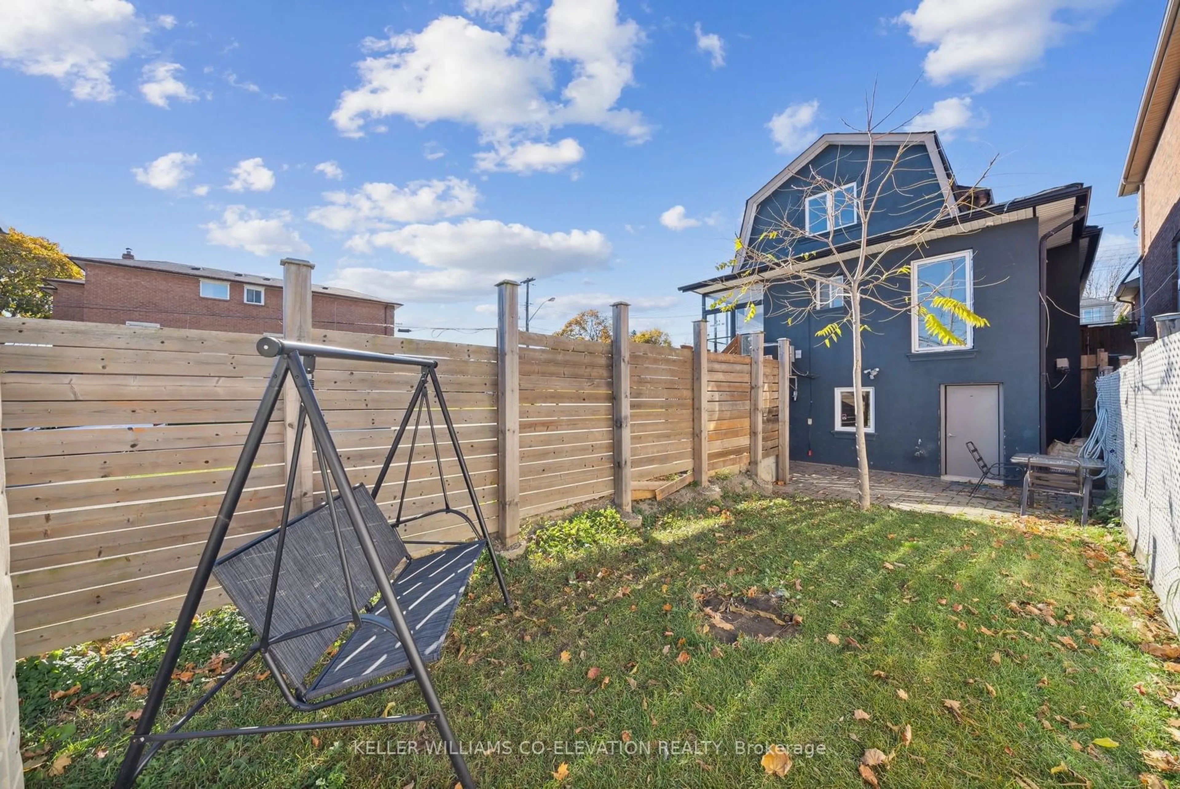 Patio, the fenced backyard for 681 Scarlett Rd, Toronto Ontario M9P 2T3