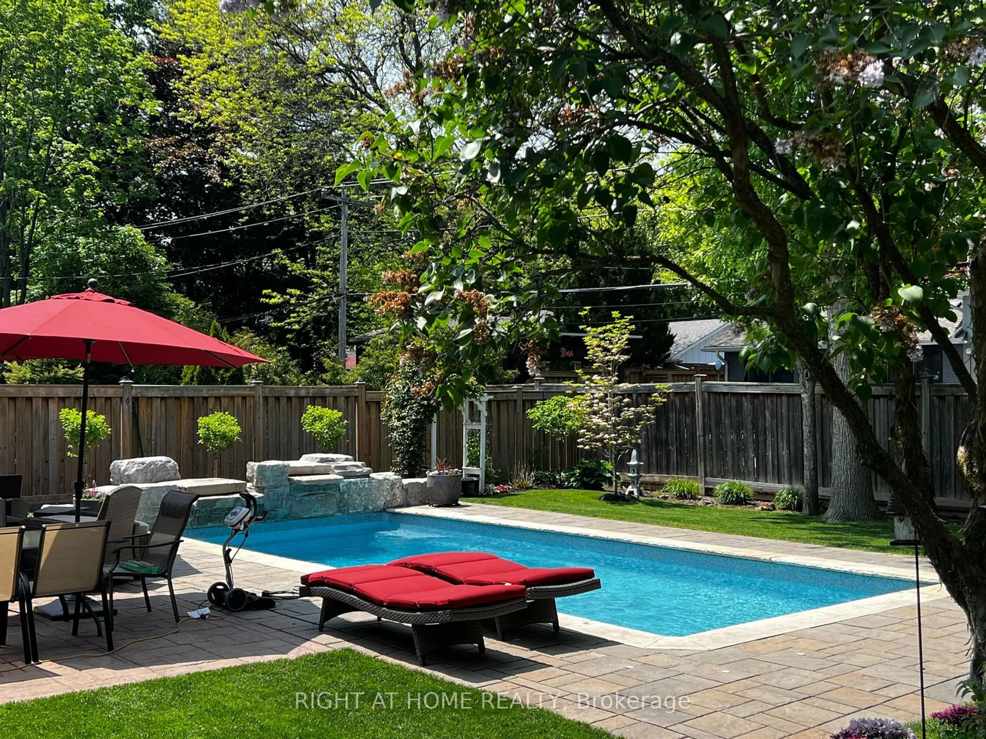 Patio, the fenced backyard for 5247 Spruce Ave, Burlington Ontario L7L 1N2