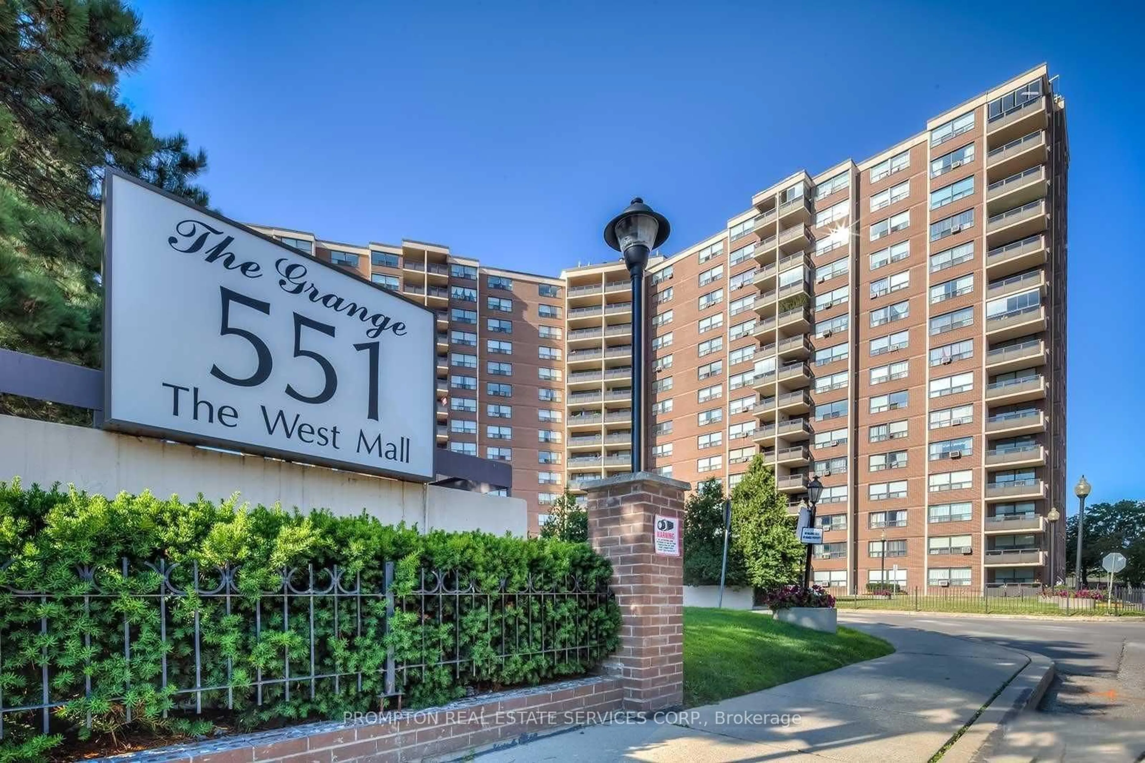 A pic from exterior of the house or condo, the street view for 551 The West Mall #1501, Toronto Ontario M9C 1G7