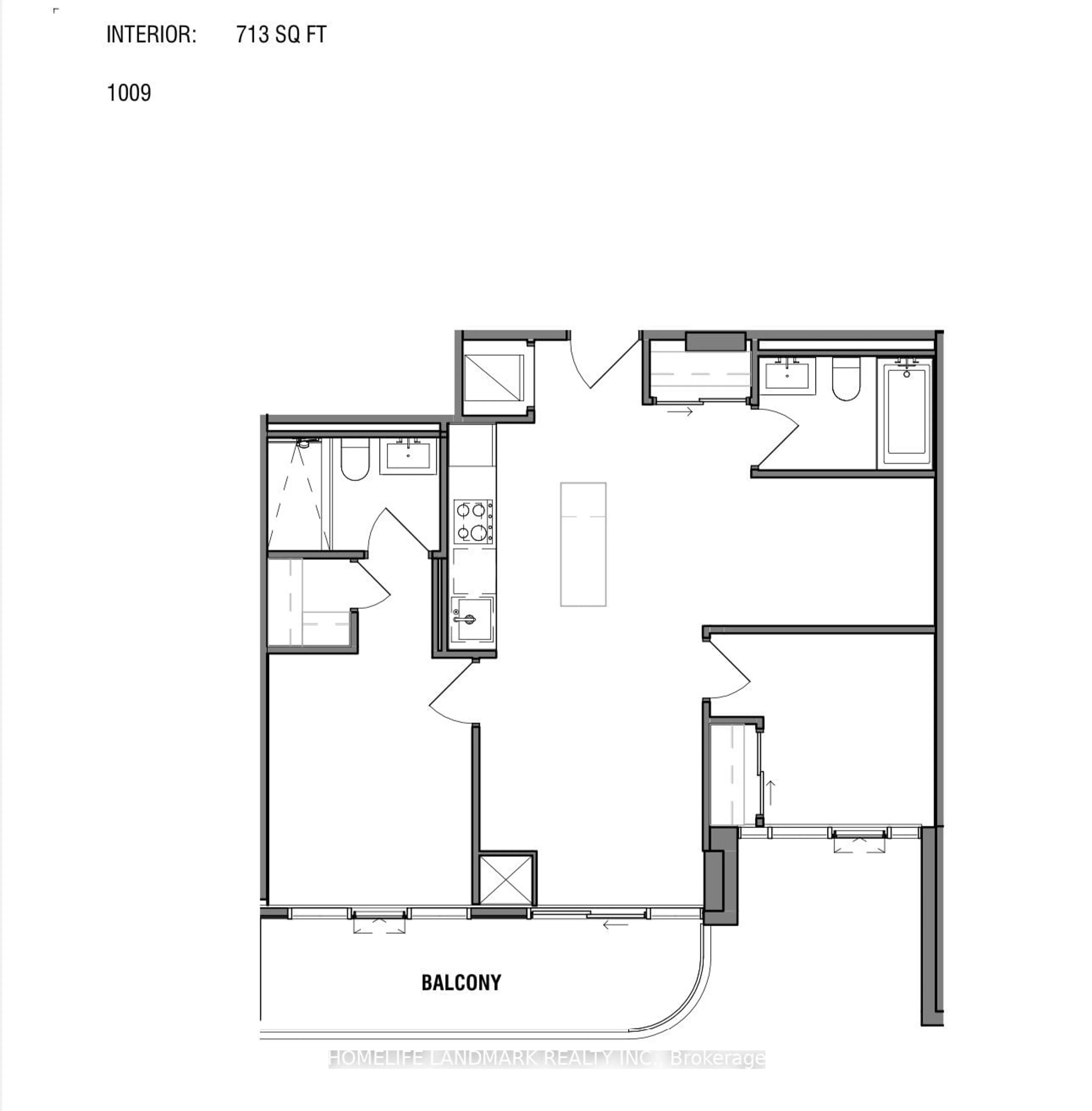 Floor plan for 220 Missinnihe Way #1009, Mississauga Ontario L5H 1G5