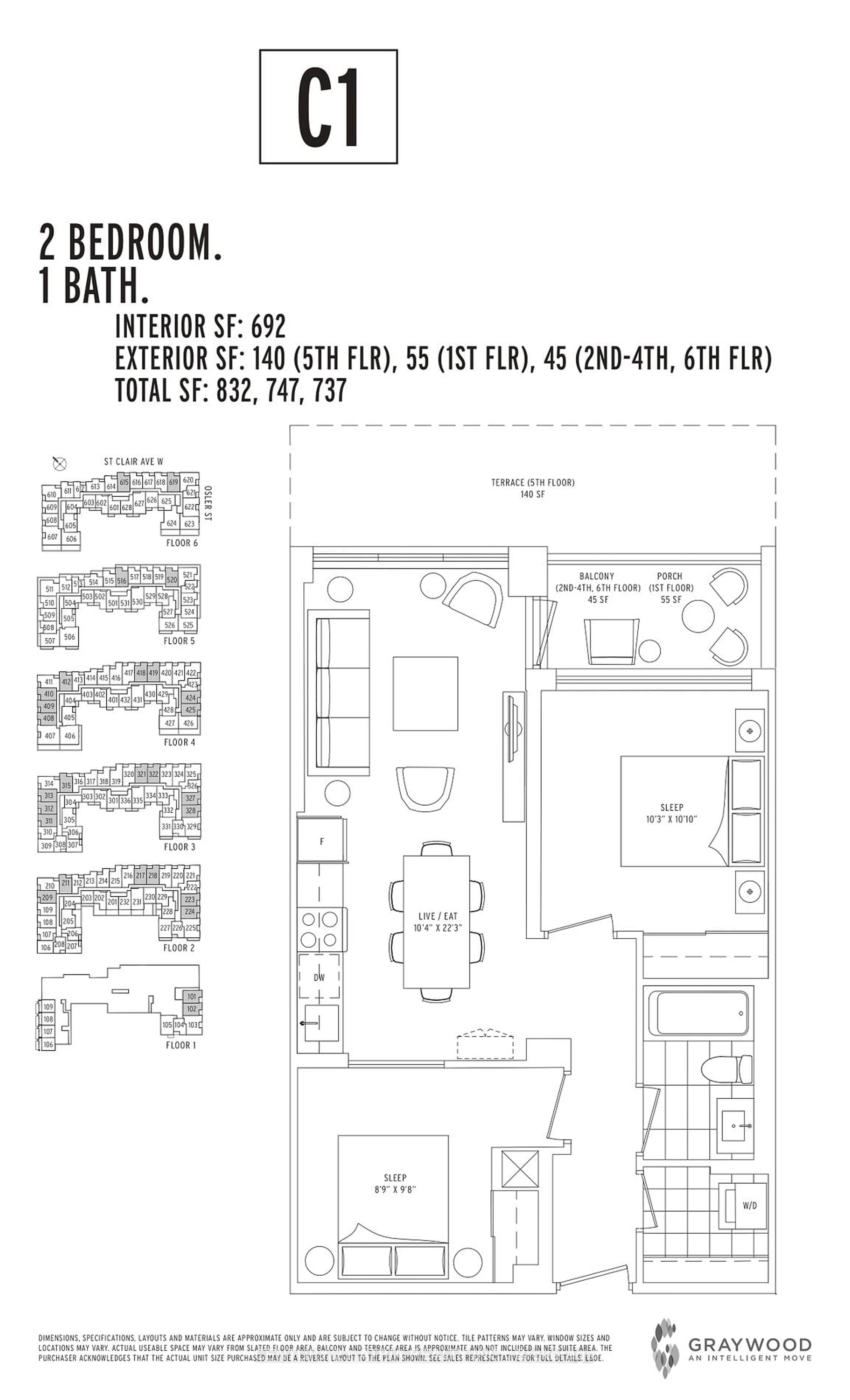 Floor plan for 1787 St Clair Ave #224, Toronto Ontario M2N 0B7