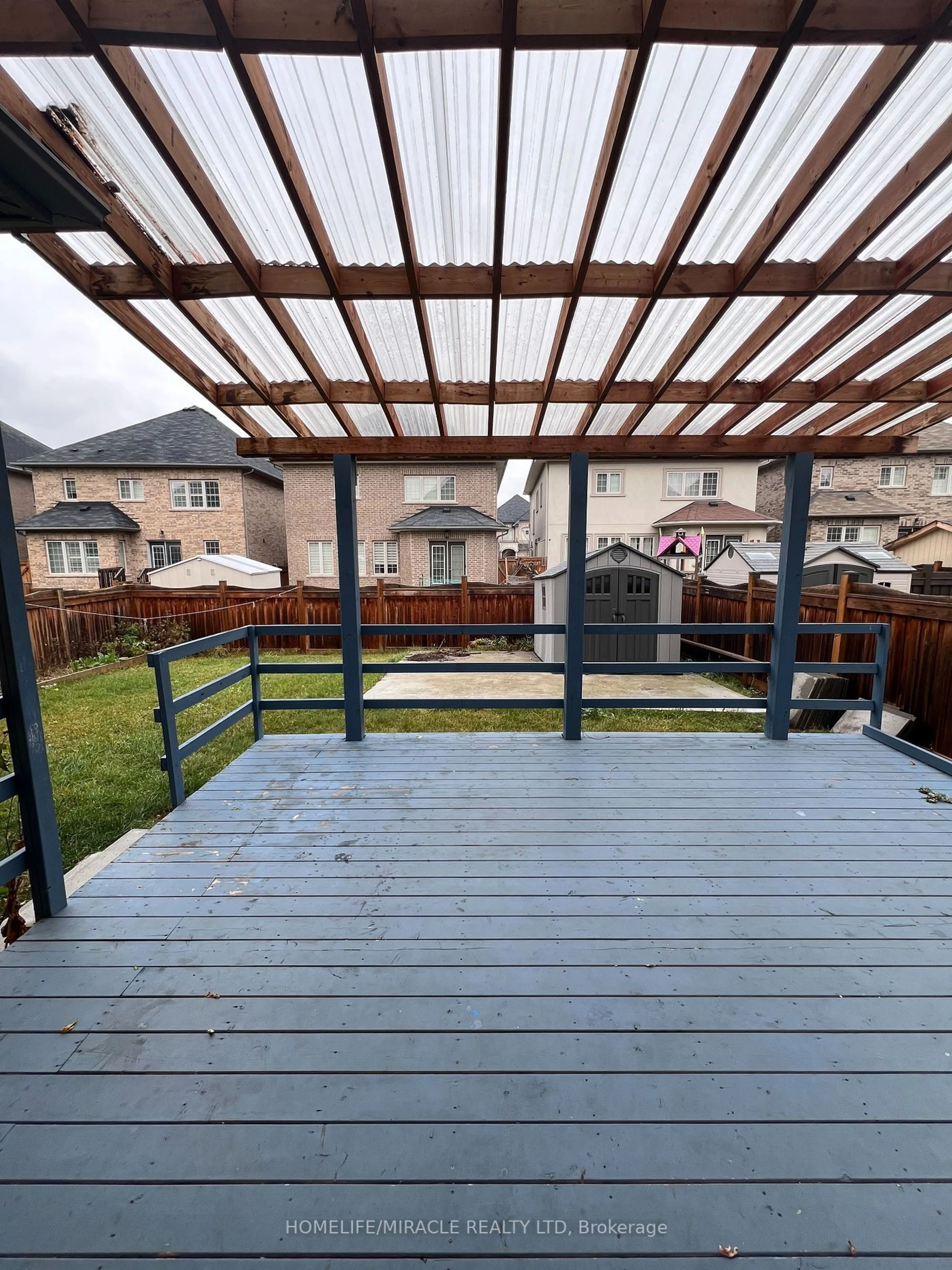 Patio, the fenced backyard for 8 Arda Cres, Brampton Ontario L6P 4G2