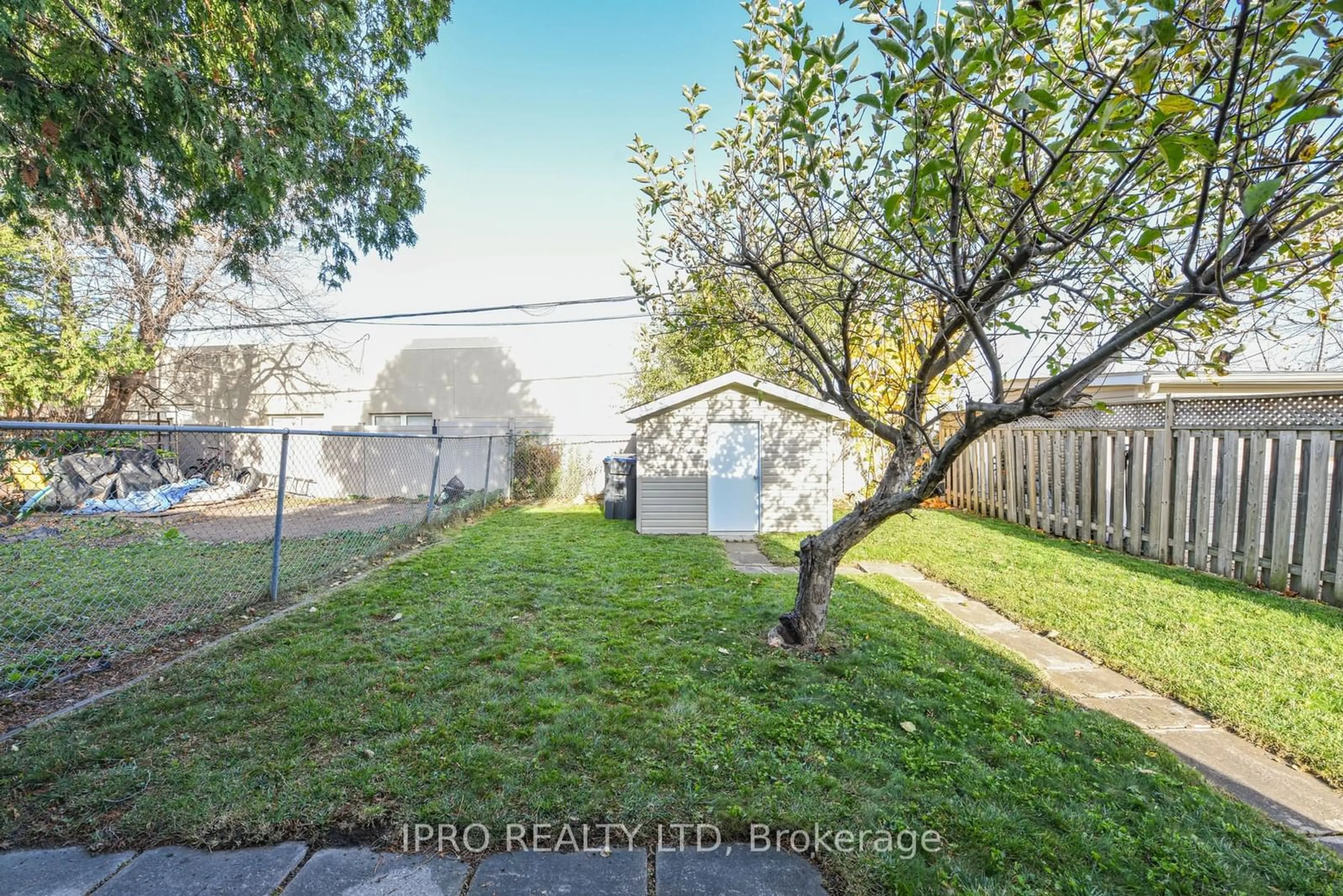 Patio, the fenced backyard for 23 Benton St, Brampton Ontario L6W 3B8