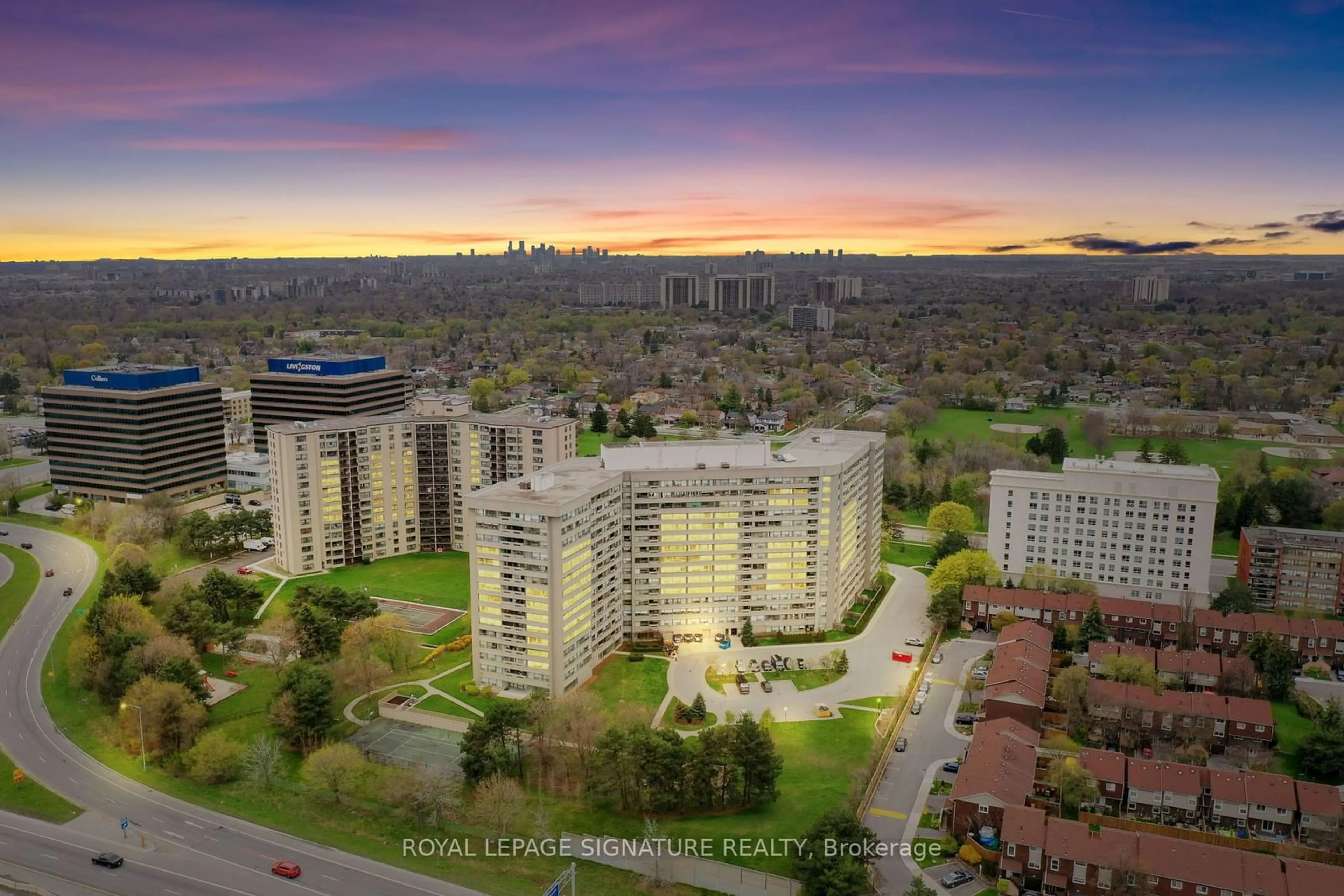 A pic from exterior of the house or condo, the view of city buildings for 716 The West Mall #1507, Toronto Ontario M9C 4Y4