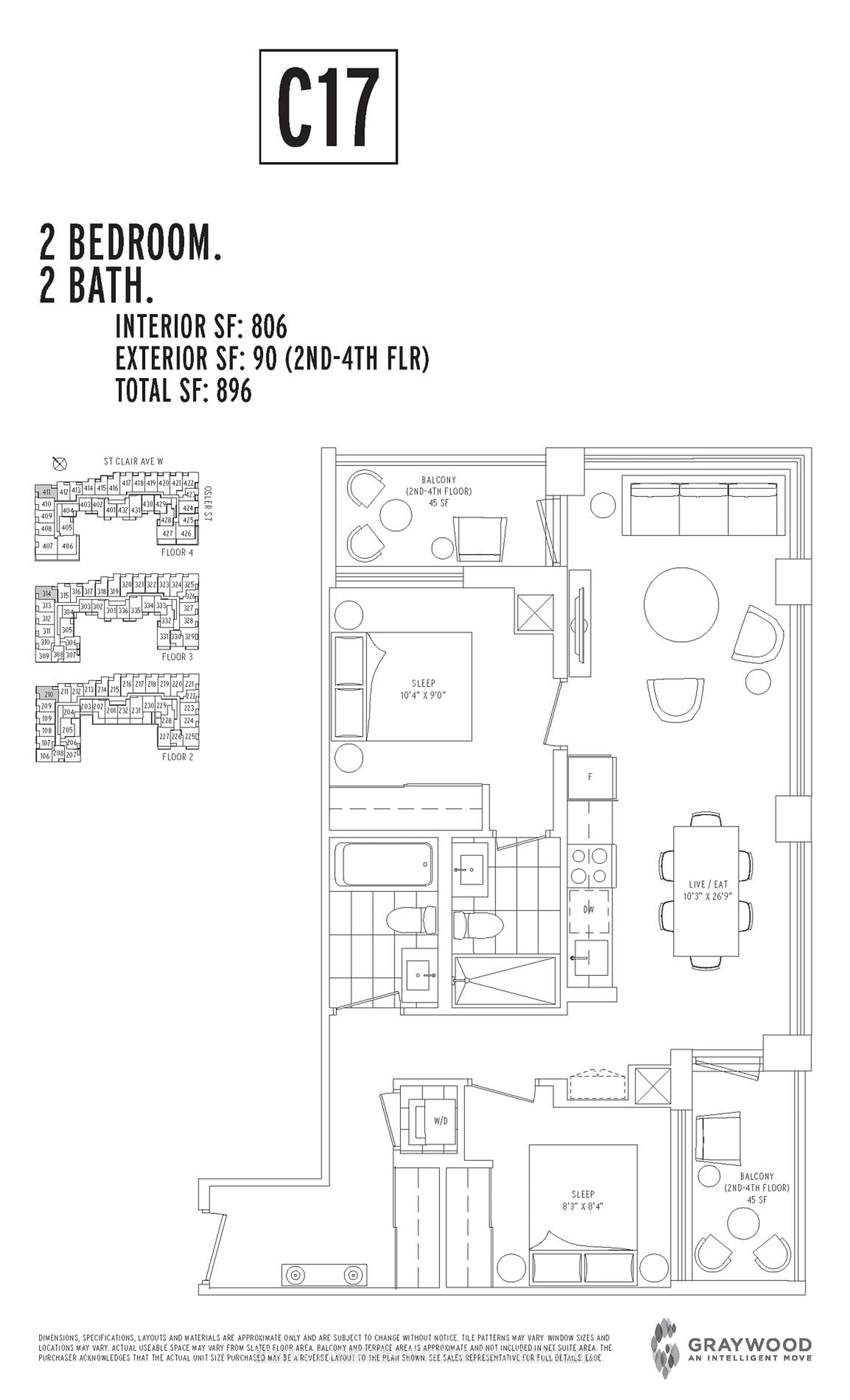 Floor plan for 1791 St. Clair Ave #411, Toronto Ontario M6N 1J6