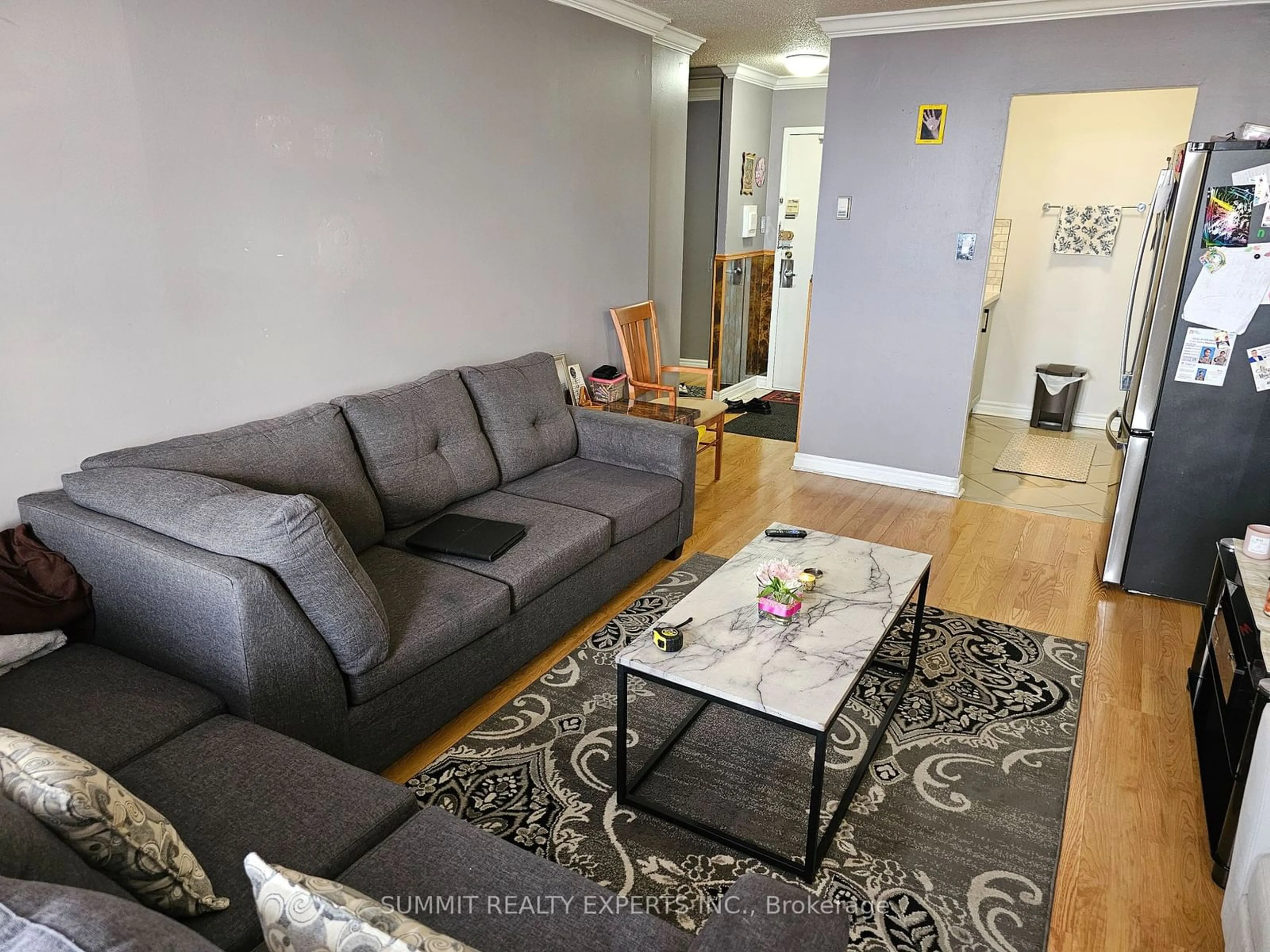 Living room, wood floors for 100 Lotherton Pkwy #1107, Toronto Ontario M6B 2G8