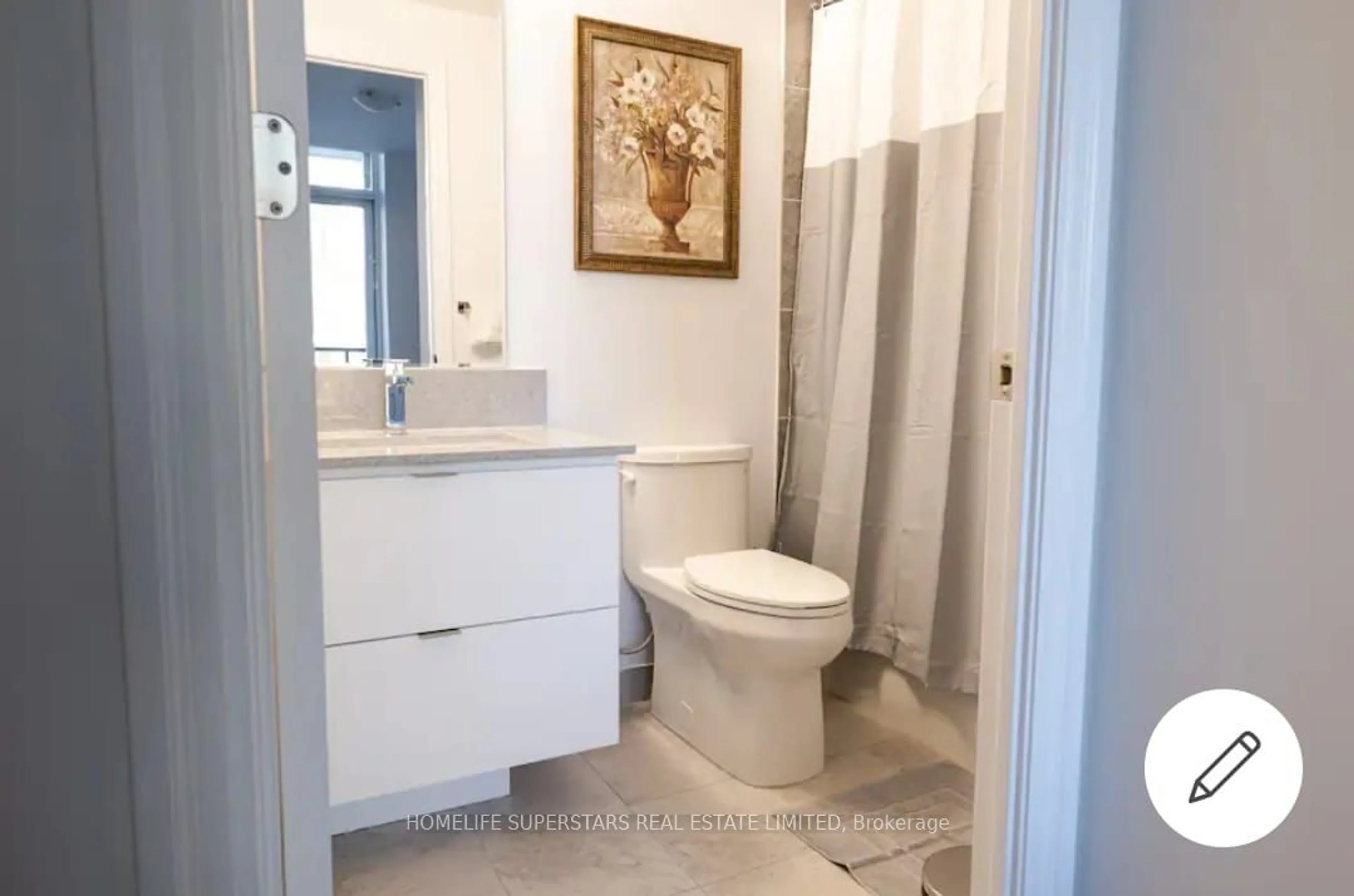 Standard bathroom, ceramic floors for 36 Elm Dr #303, Mississauga Ontario L5B 1L9