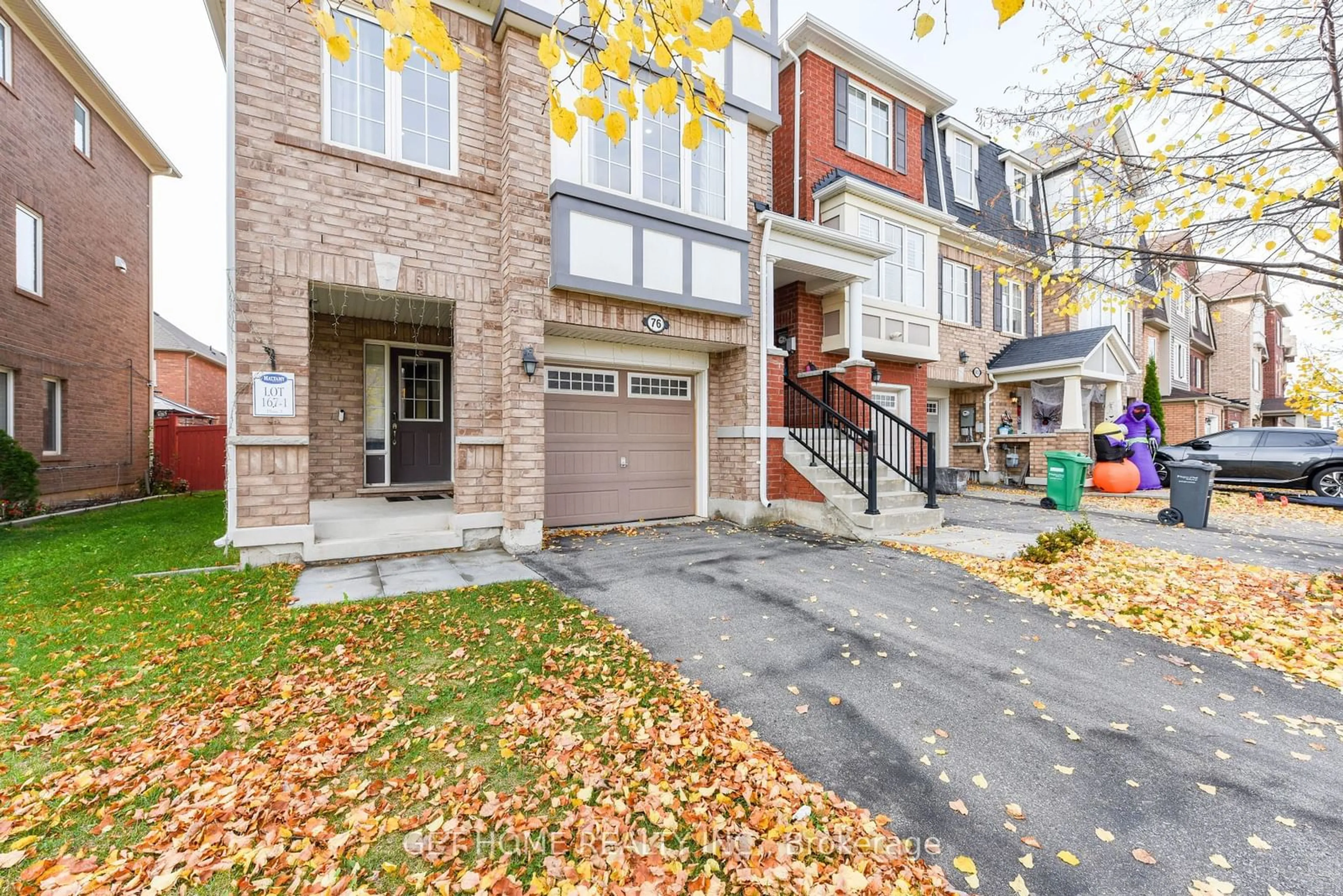 A pic from exterior of the house or condo, the street view for 76 Memory Lane, Brampton Ontario L7A 0W5