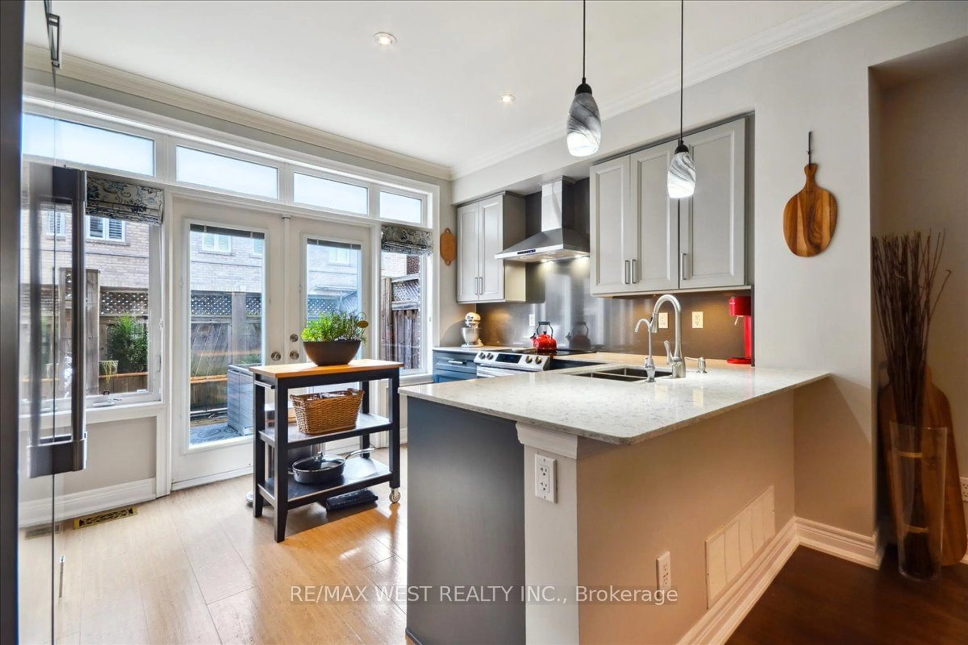 Contemporary kitchen, wood floors for 29 Furrow Lane, Toronto Ontario M8Z 0A2