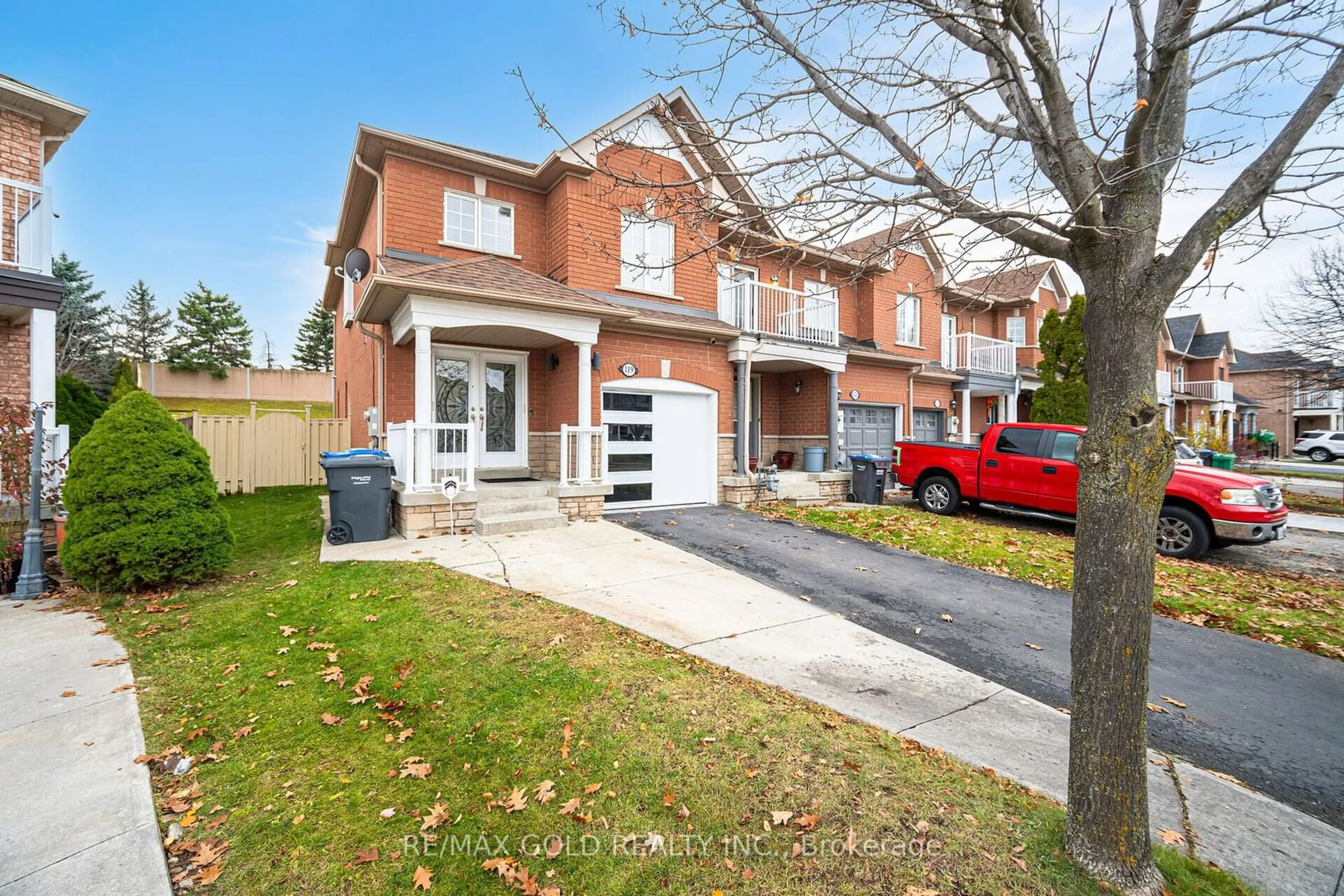 A pic from exterior of the house or condo, the fenced backyard for 119 Checkerberry Cres, Brampton Ontario L6R 2S8