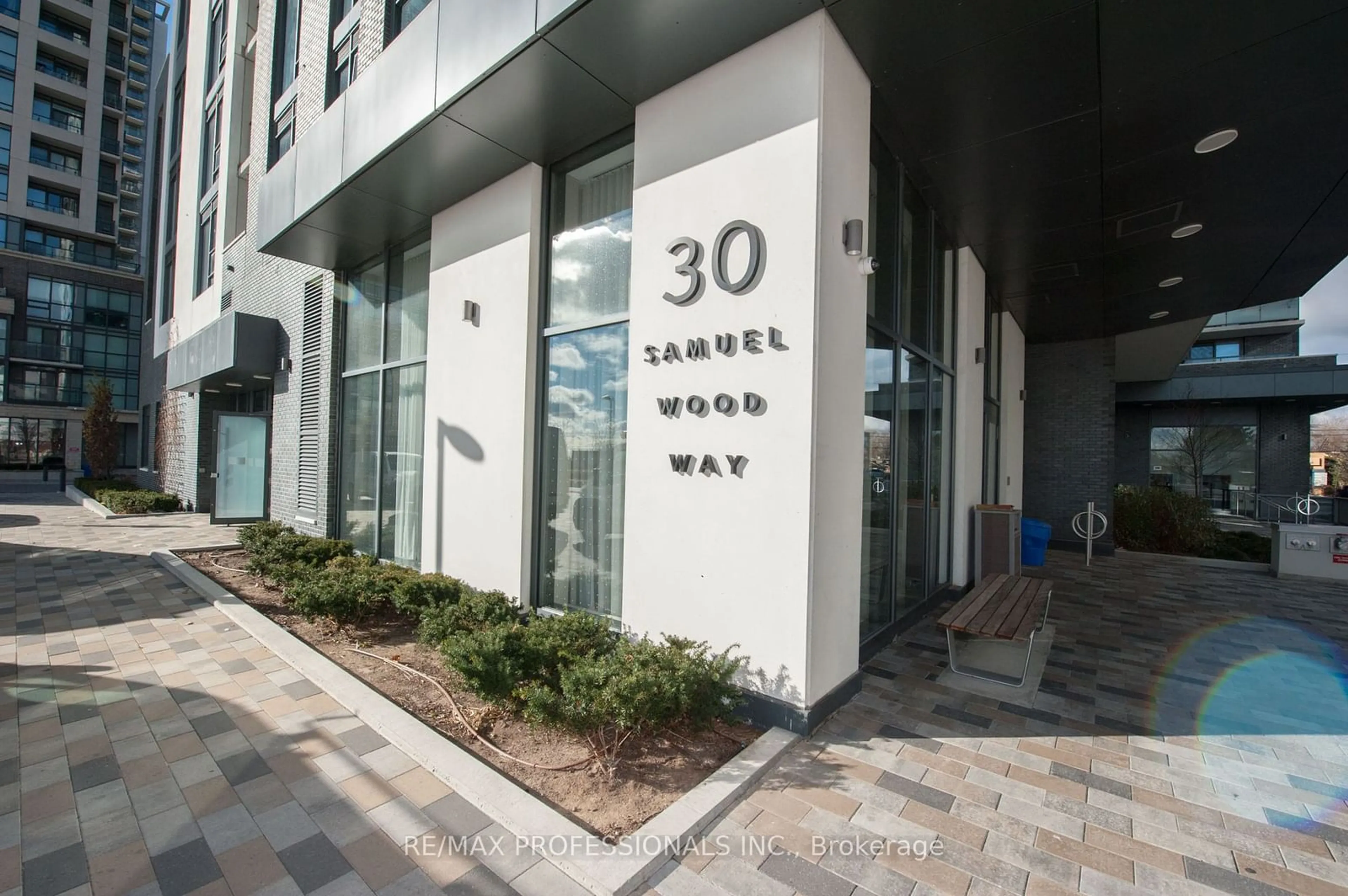 A pic from exterior of the house or condo, the street view for 30 Samuel Wood Way #1301, Toronto Ontario M9B 0C9