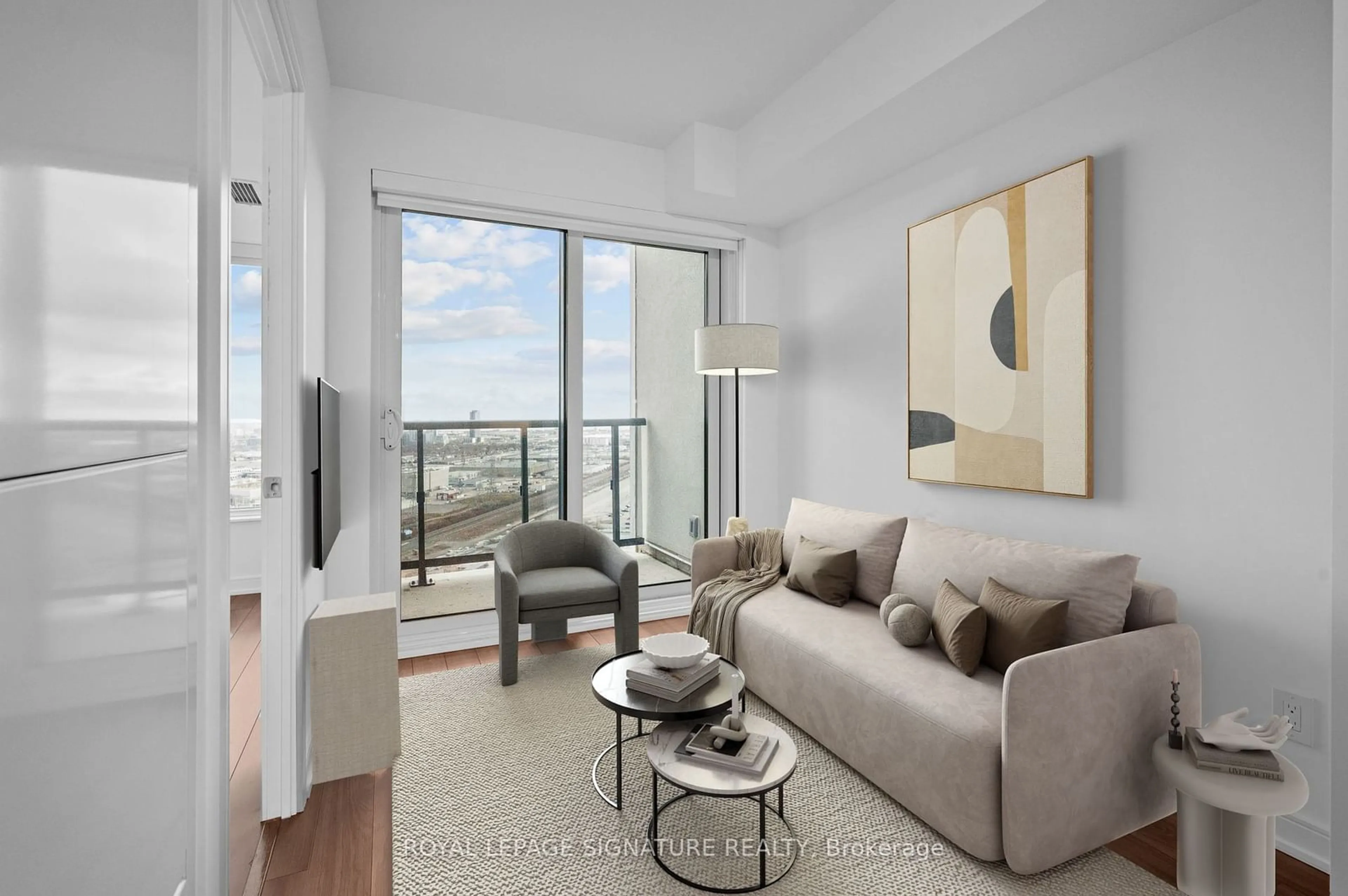 Living room, wood floors for 30 Samuel Wood Way #2409, Toronto Ontario M9B 0C9