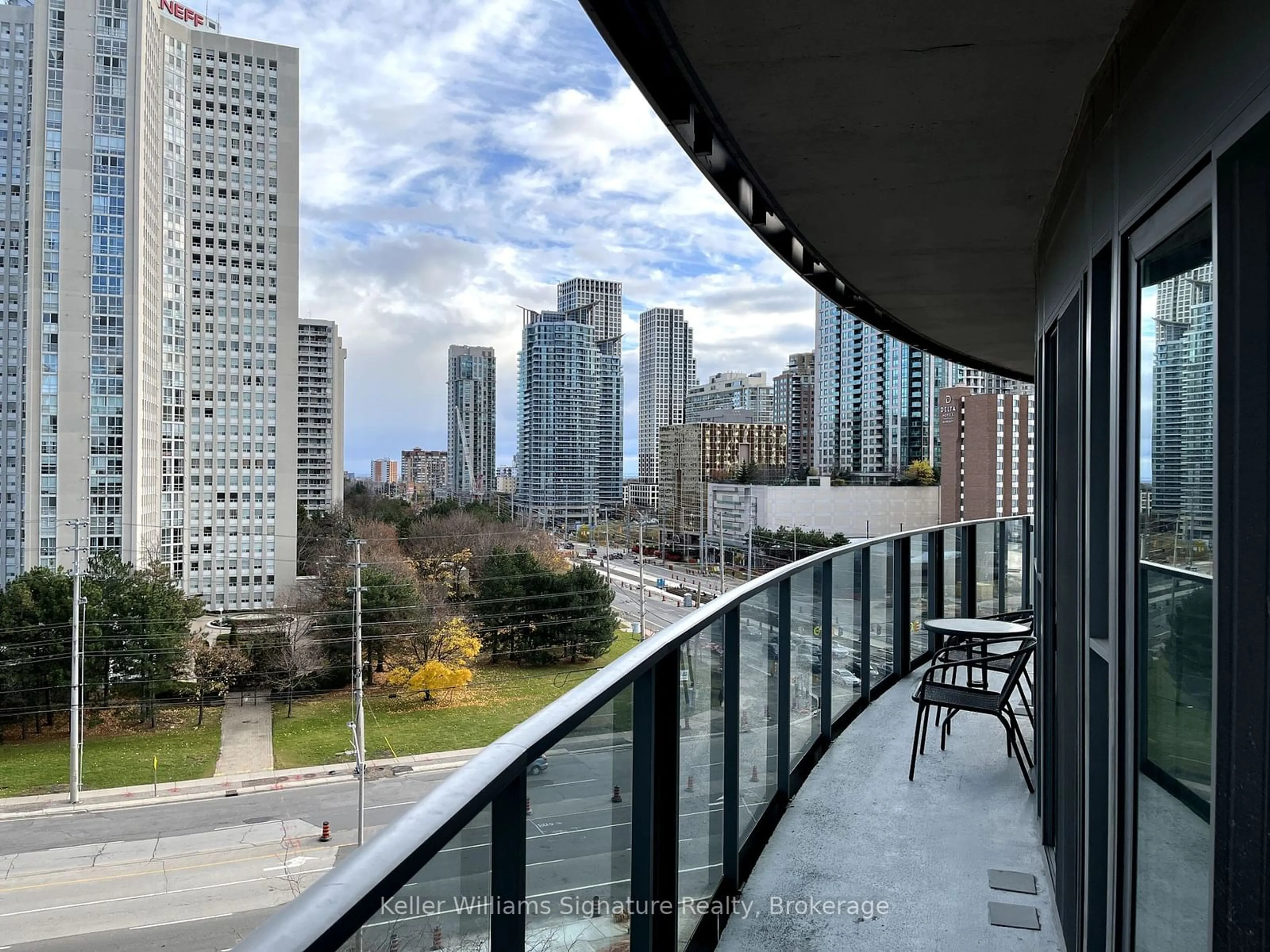 Balcony in the apartment, the view of city buildings for 60 Absolute Ave #601, Mississauga Ontario L4Z 0A9