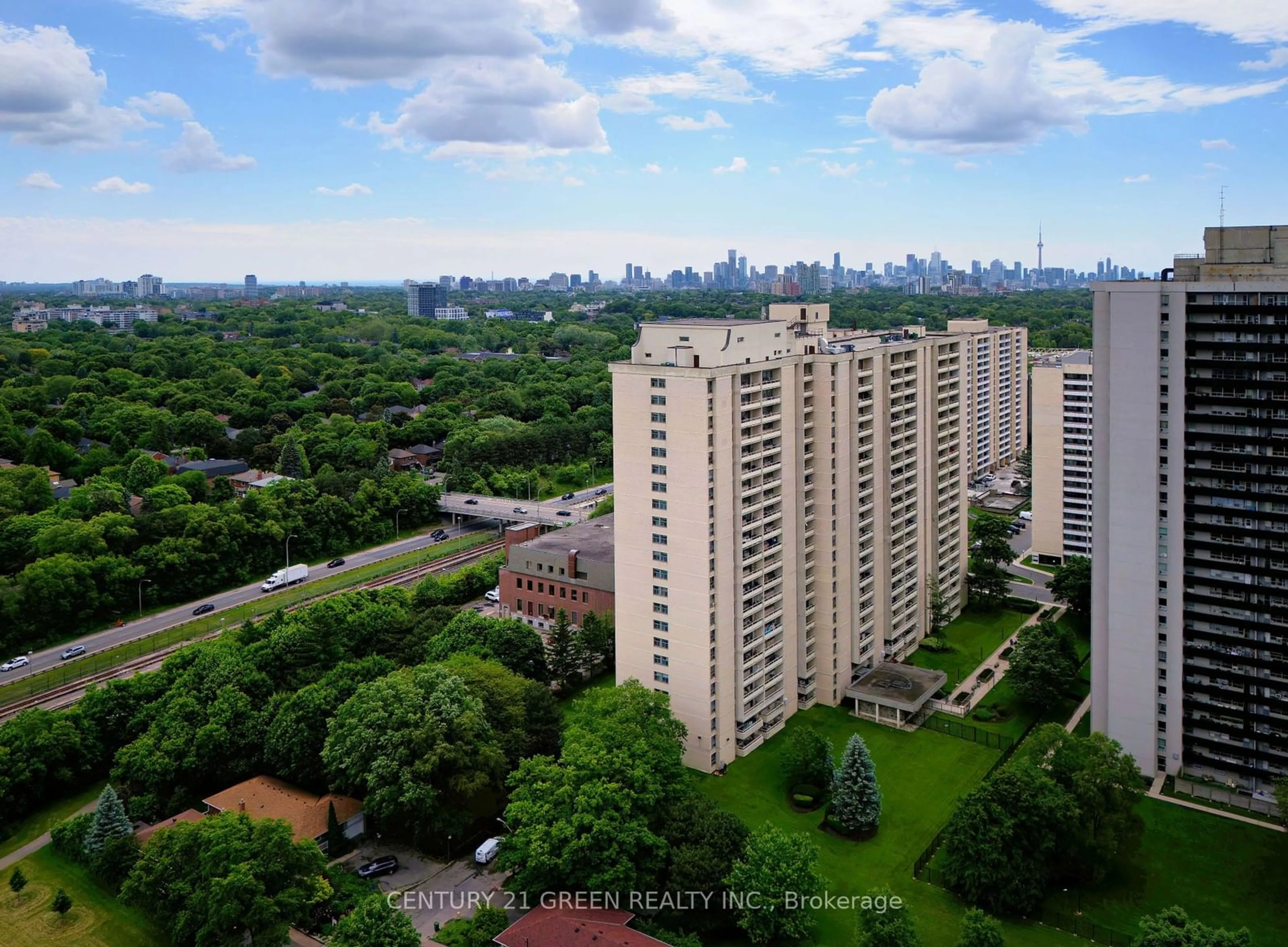 A pic from exterior of the house or condo, the view of city buildings for 360 Ridelle Ave ##106, Toronto Ontario M6B 1K1