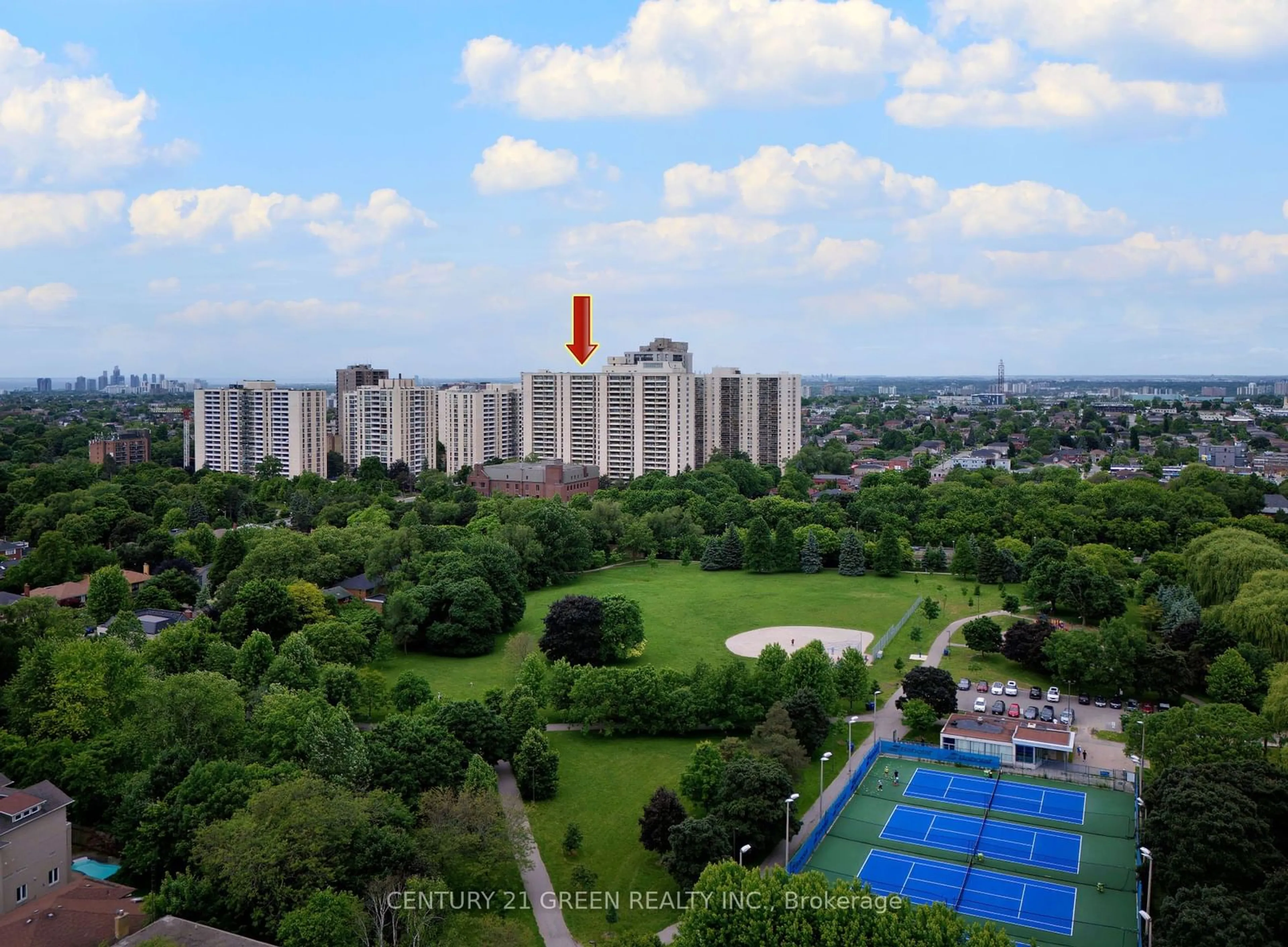 A pic from exterior of the house or condo, the view of city buildings for 360 Ridelle Ave ##106, Toronto Ontario M6B 1K1