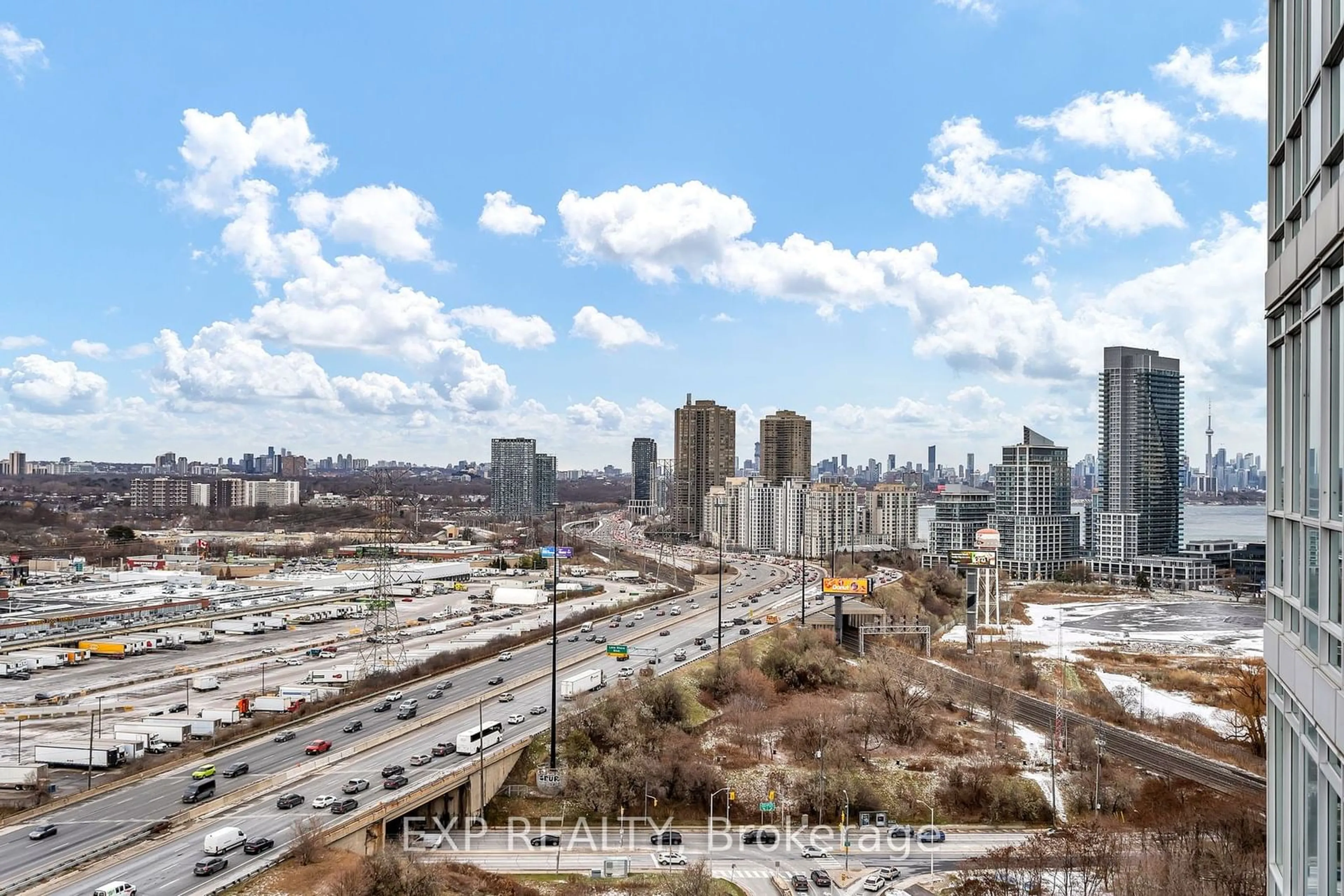 A pic from exterior of the house or condo, the view of city buildings for 185 Legion Rd #2104, Toronto Ontario M8Y 0A1